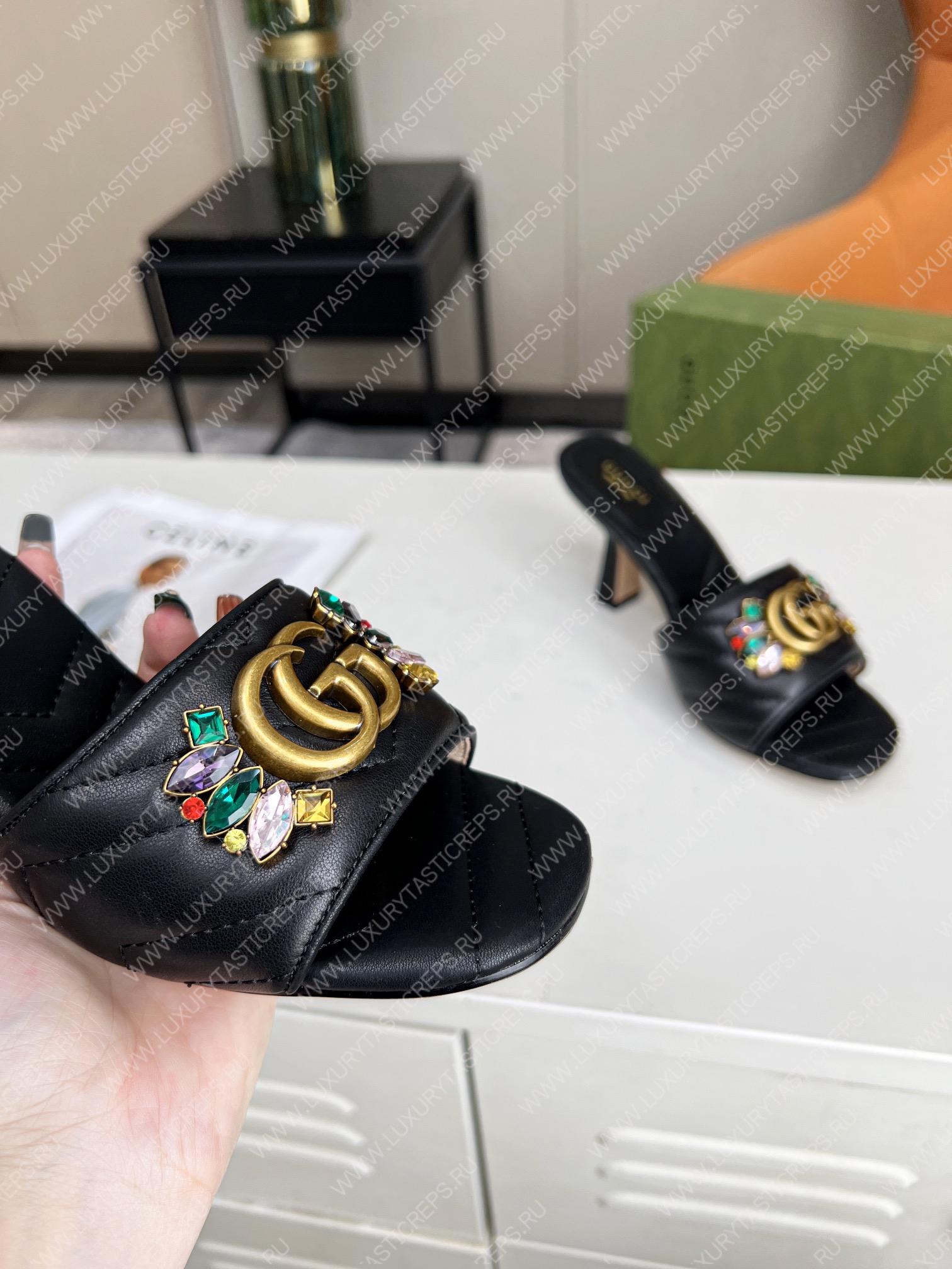 G*u*i double g slide sandal leather black 674839