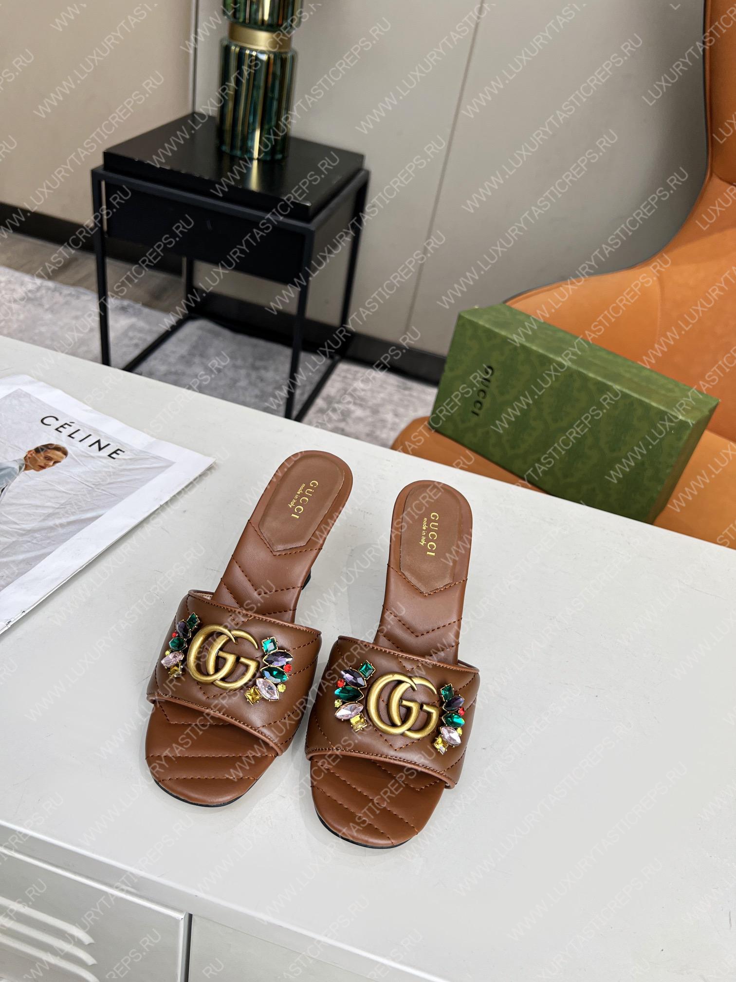 G*u*i double g slide sandal leather brown 674839