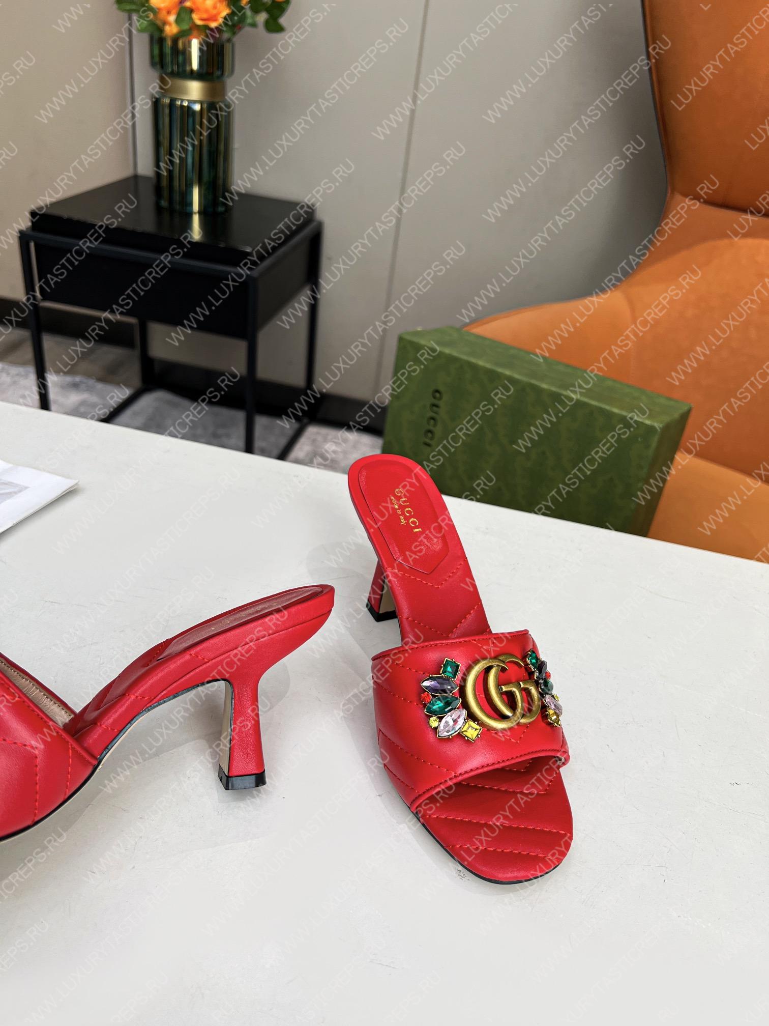 G*u*i double g slide sandal leather red 674839