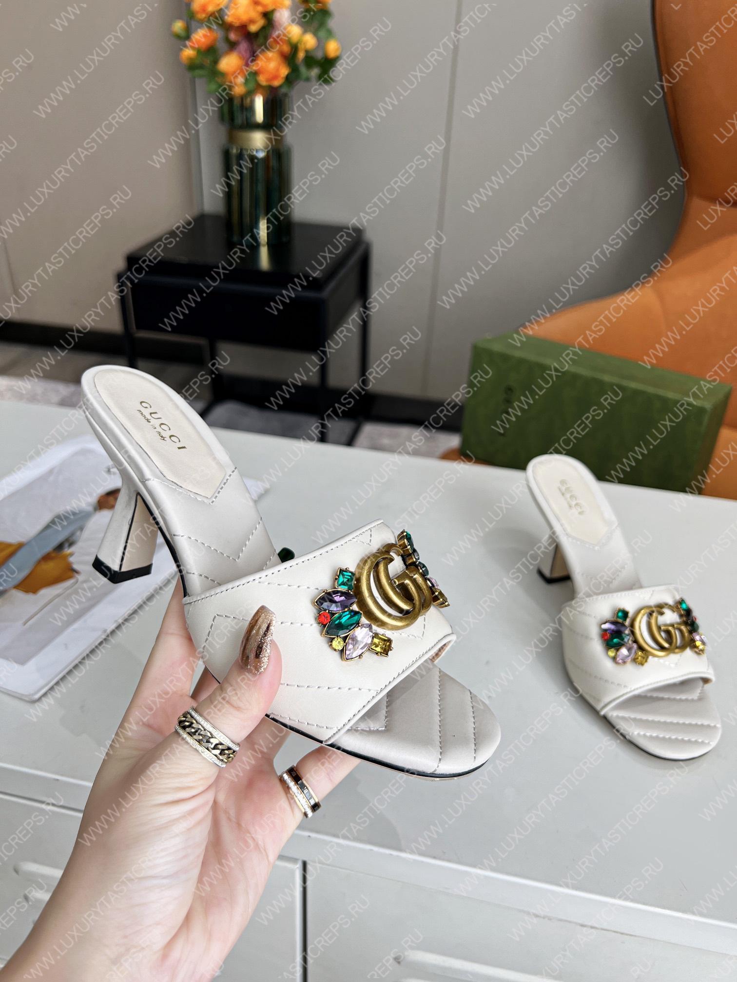 G*u*i women’s double g slide sandal leather white 4183228
