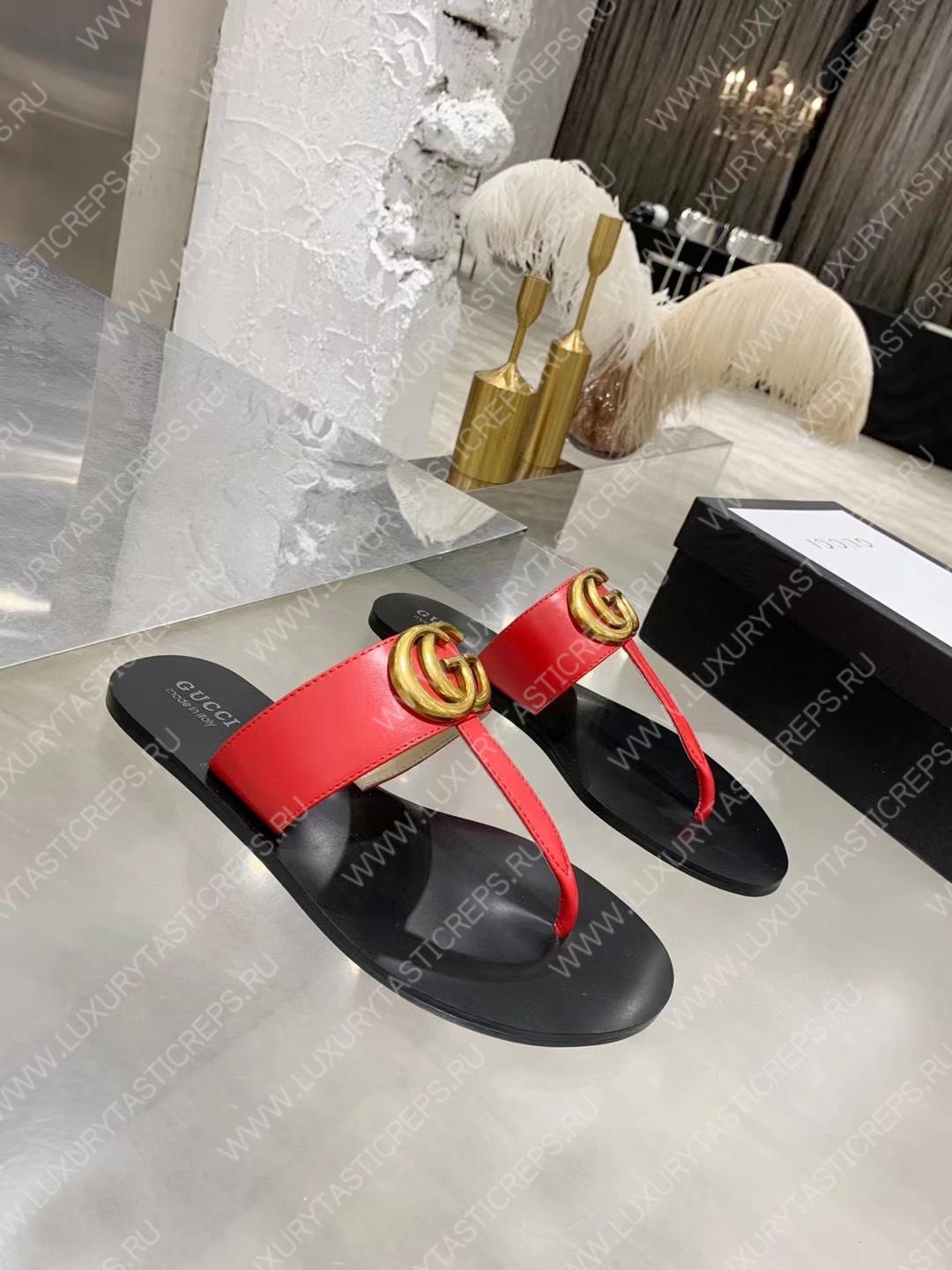 G*u*i leather thong sandal with double g red 497444