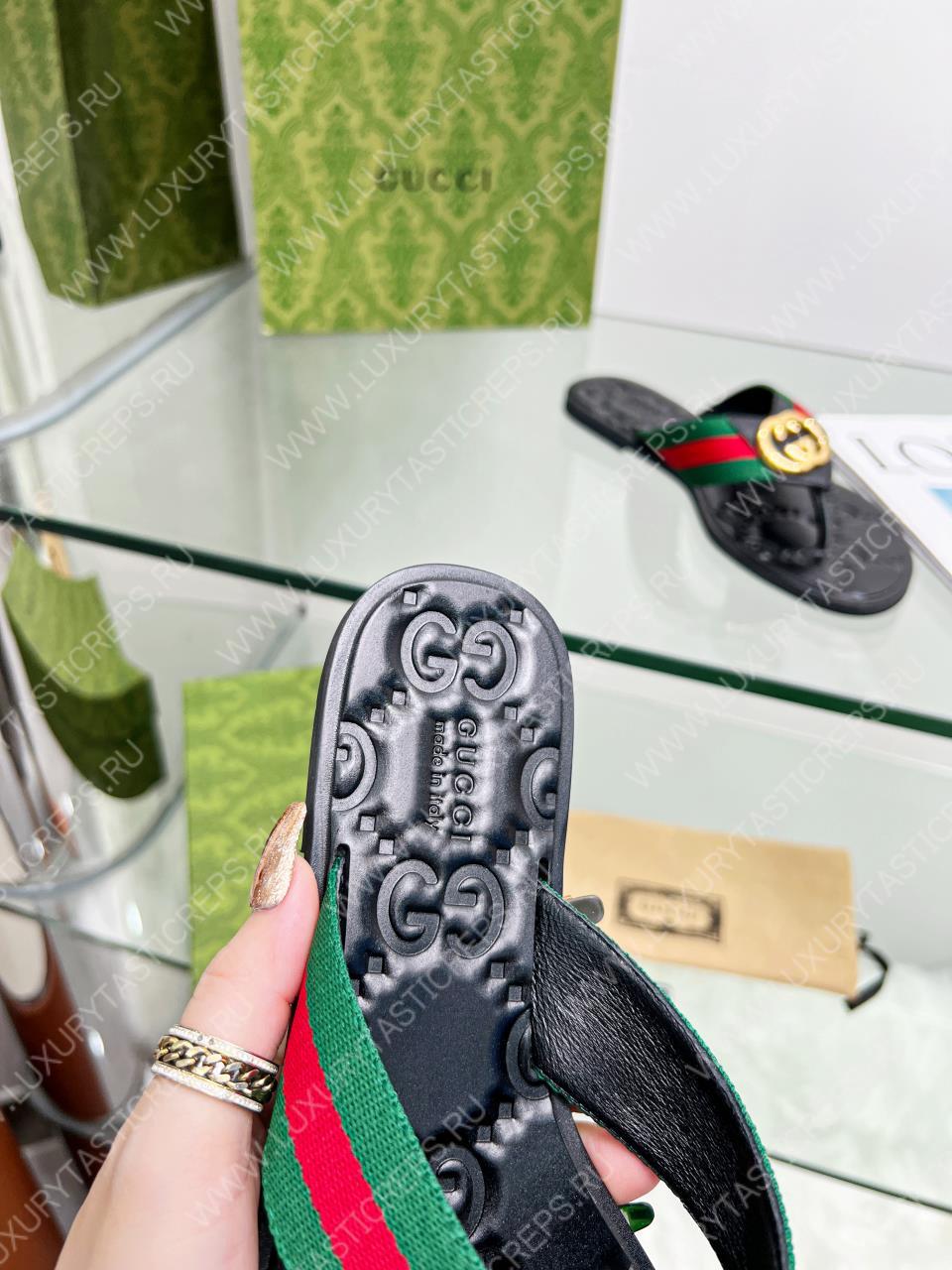 G*u*i gg thong web sandal green, red and black 612138