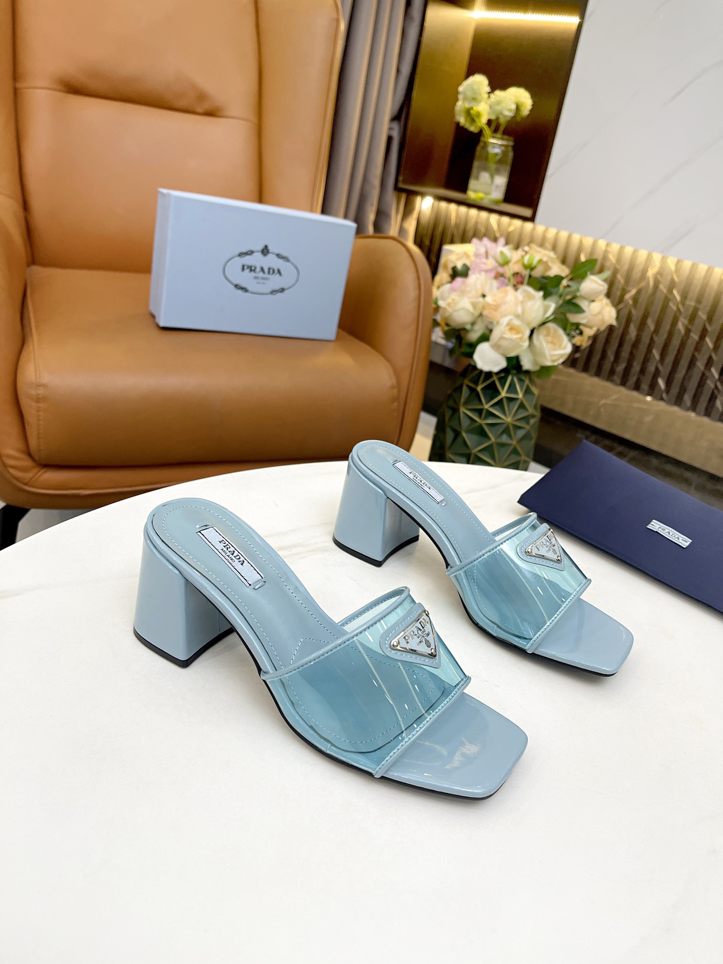Pra*a plexiglas and patent leather light blue 1xx644