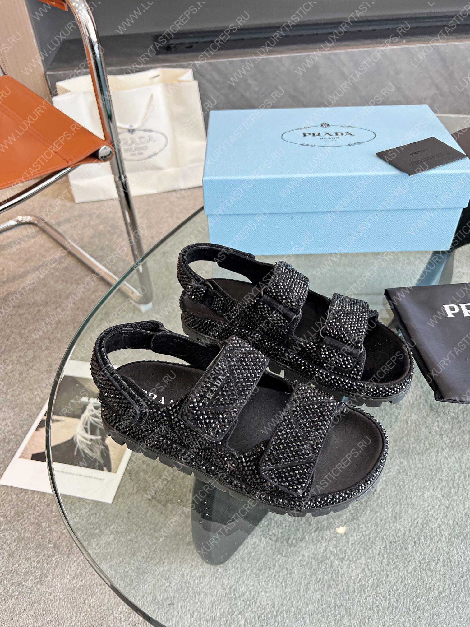 Pra*a stain sandals with crystals black 1x013n
