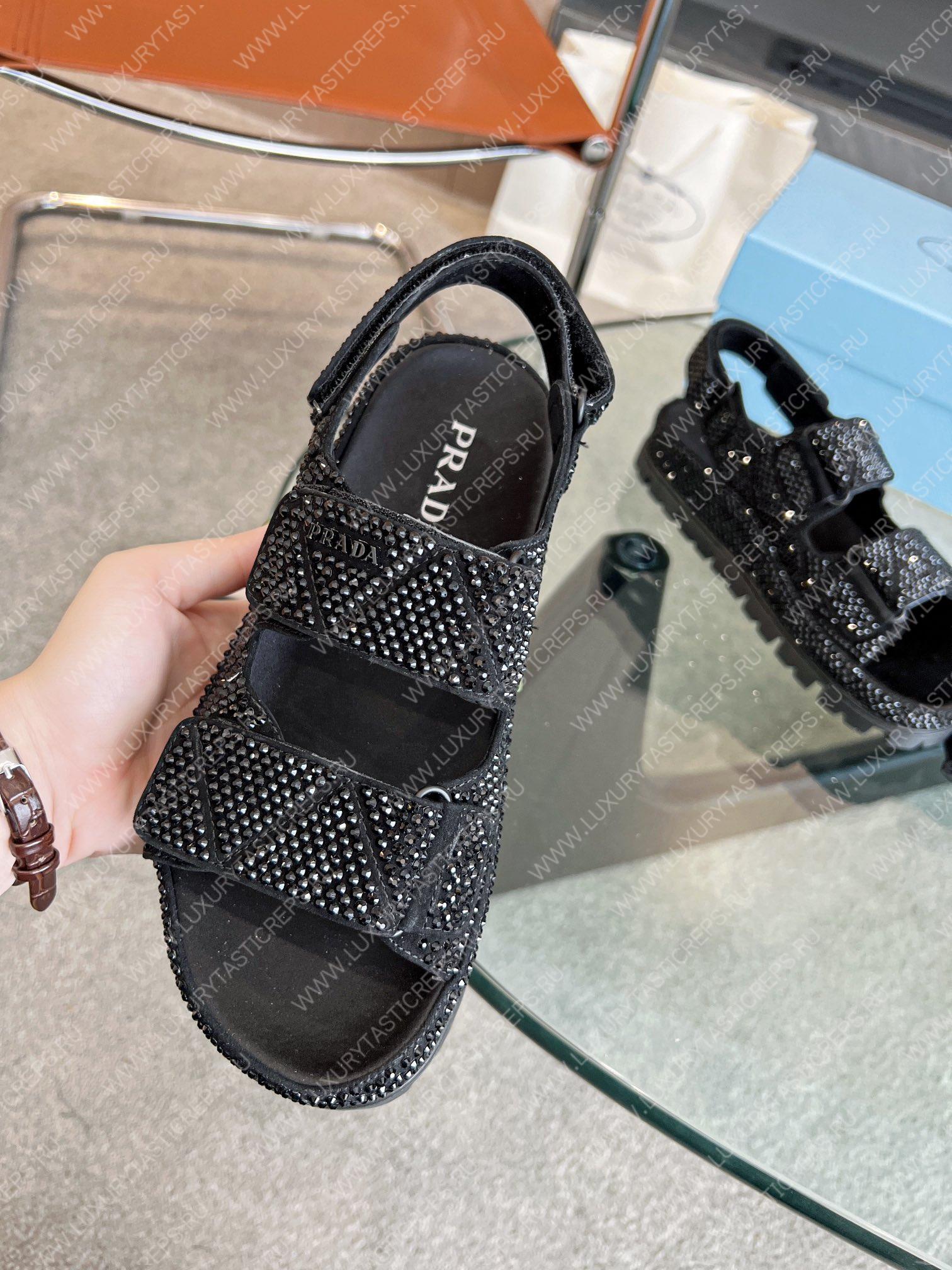 Pra*a stain sandals with crystals black 1x013n