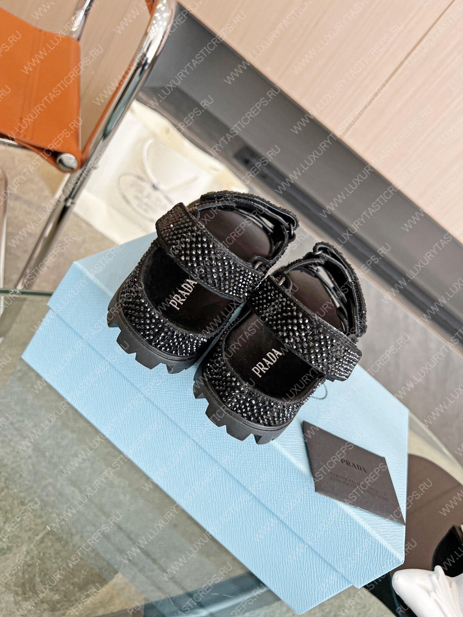 Pra*a stain sandals with crystals black 1x013n