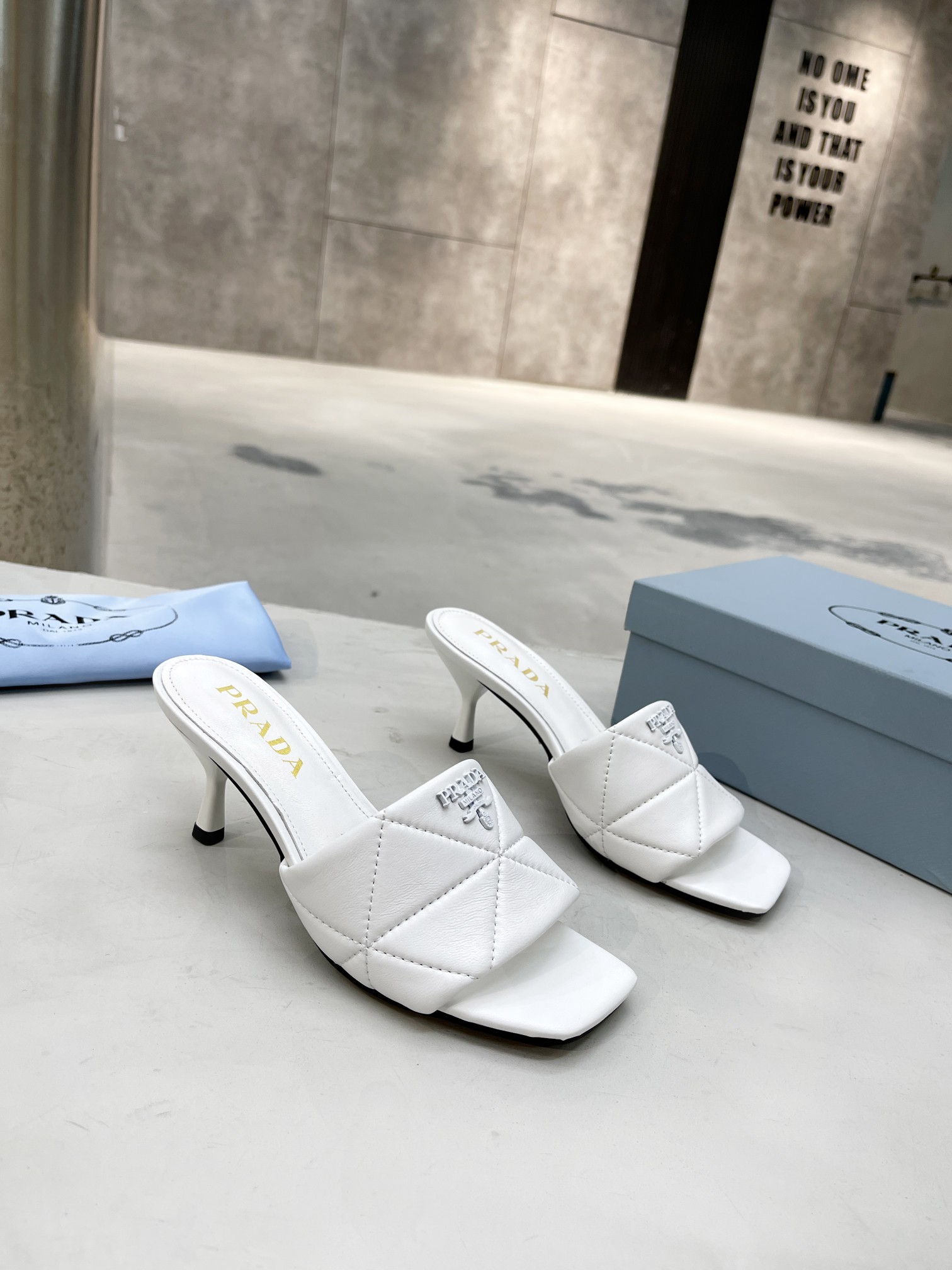 Pra*a quilted nappa leather heeled sandals white 1xx583