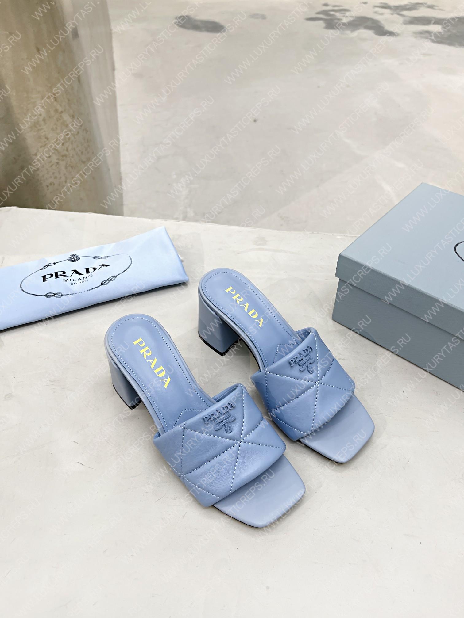 Pra*a quilted nappa leather heeled sandals light blue 1xx583