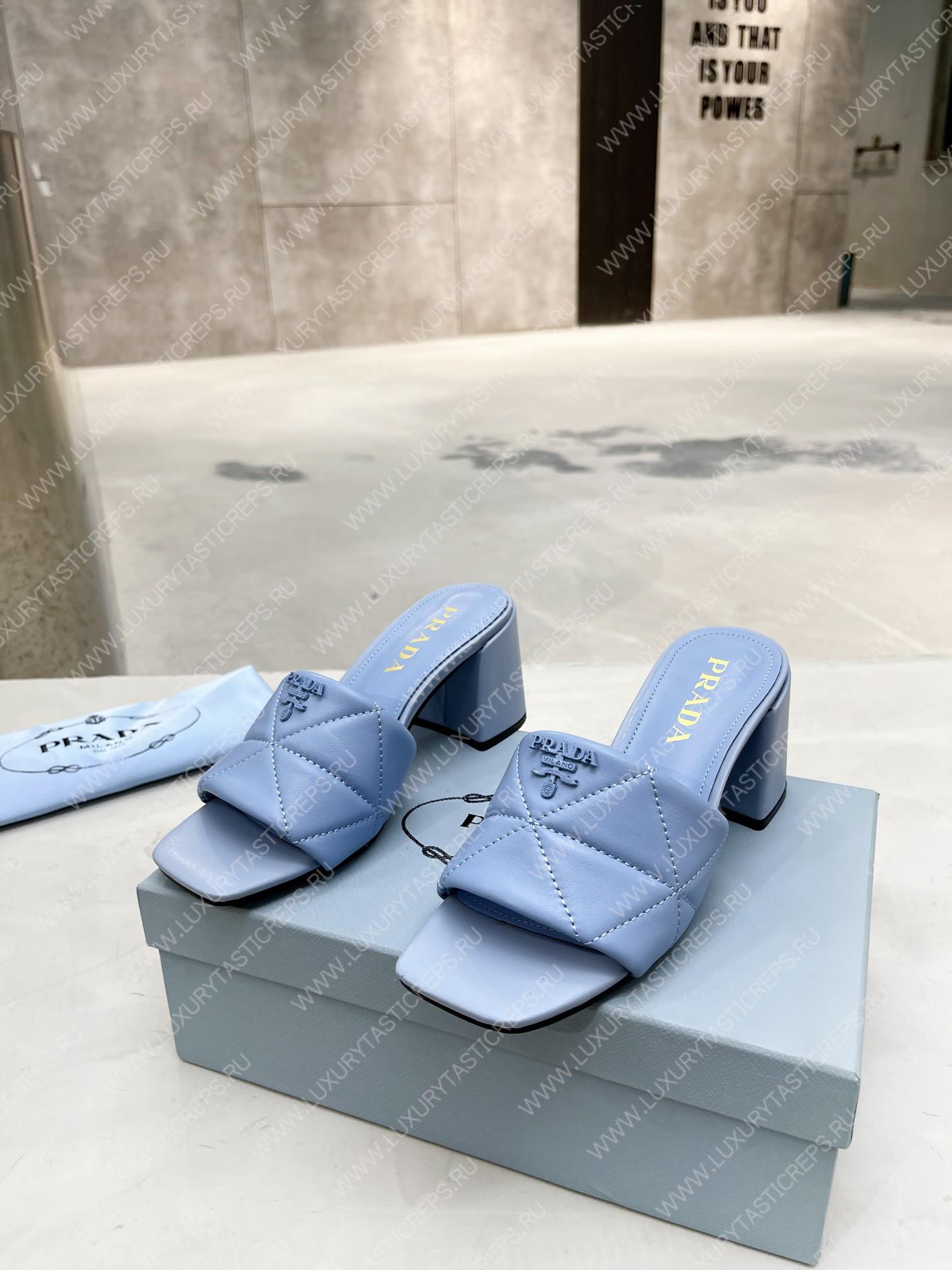 Pra*a quilted nappa leather heeled sandals light blue 1xx583