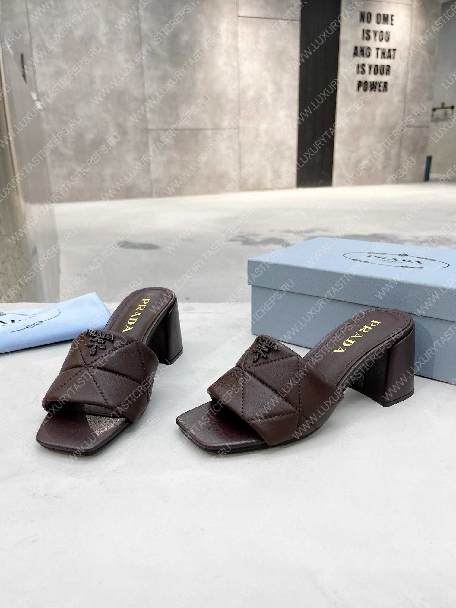 Pra*a quilted nappa leather heeled sandals dark brown 1xx583