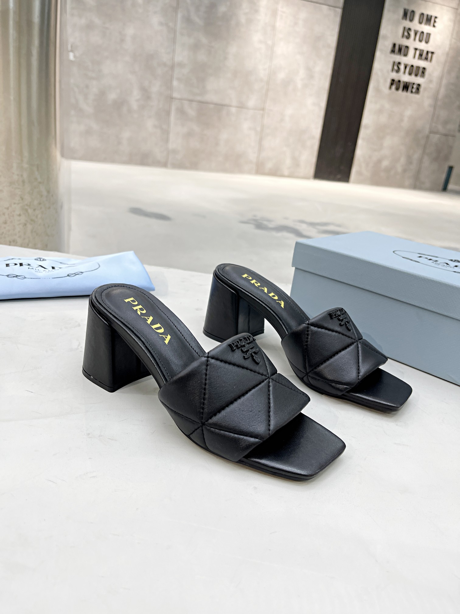 Pra*a quilted nappa leather heeled sandals black 1xx583