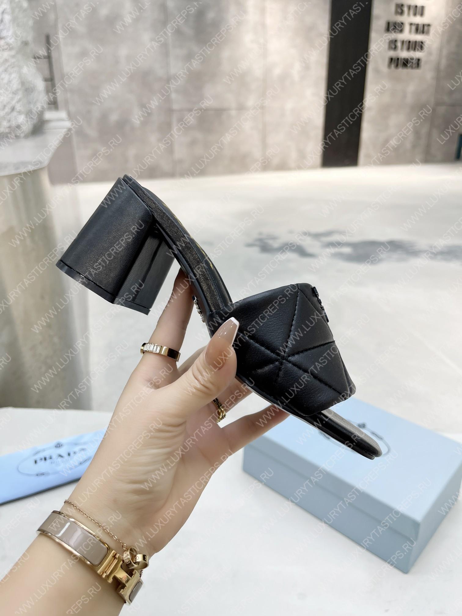 Pra*a quilted nappa leather heeled sandals black 1xx583
