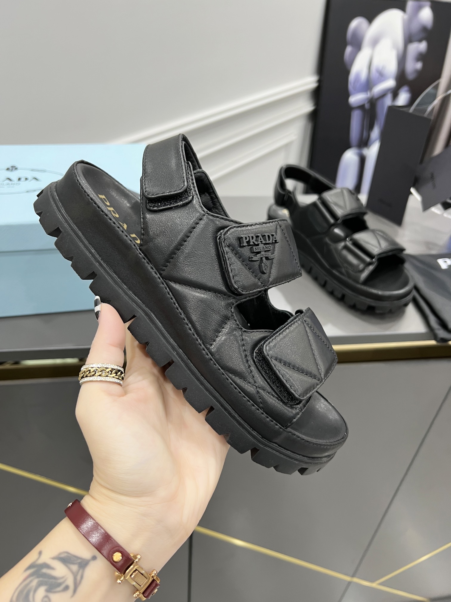 Pra*a padded nappa leather sandals black leather 1x721m