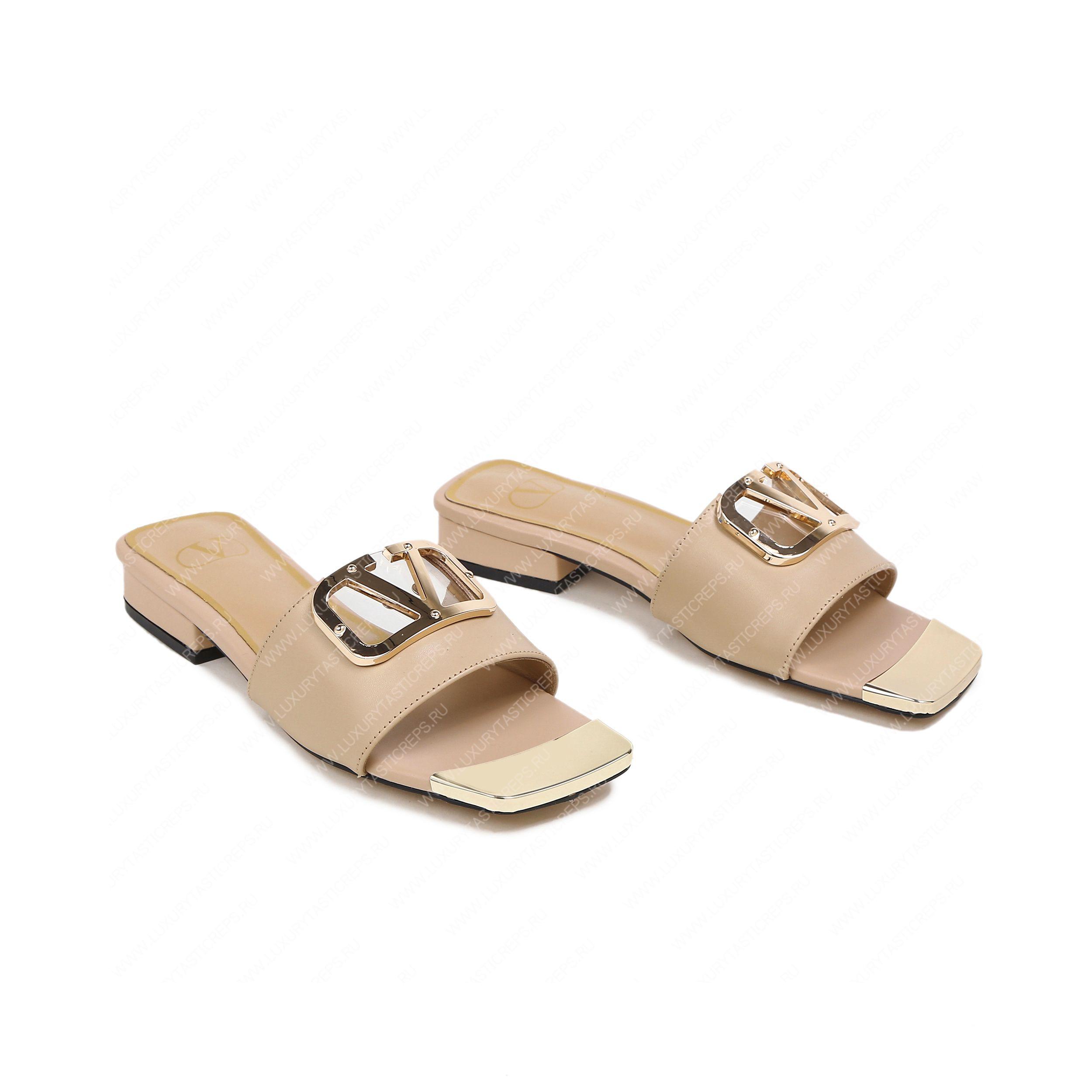 VALENTINO VLOGO SIGNATURE SLIDE SANDAL FAWN ZW2S0M21HWS0CR
