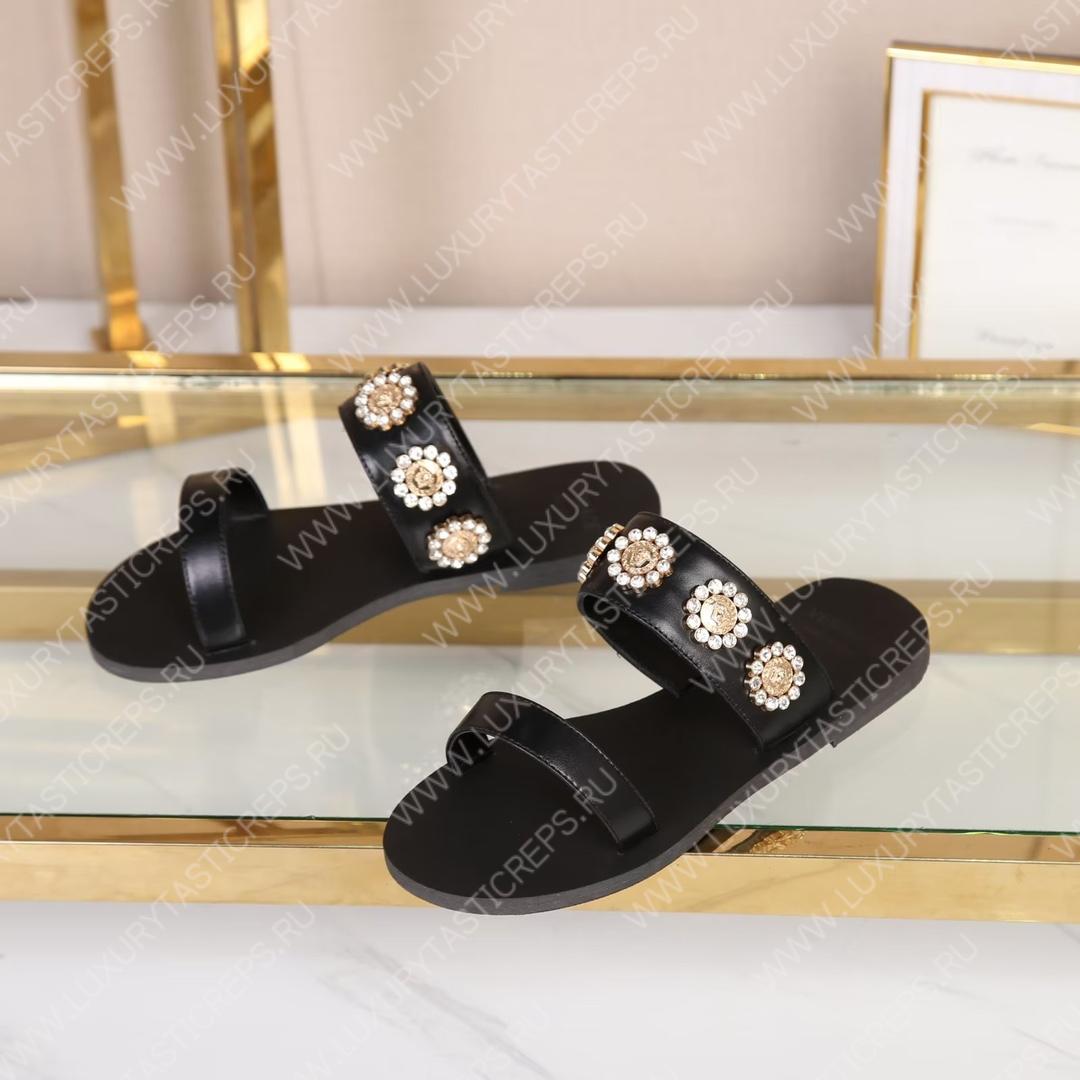 VERSACE FLAT SANDALS BLACK 1007274