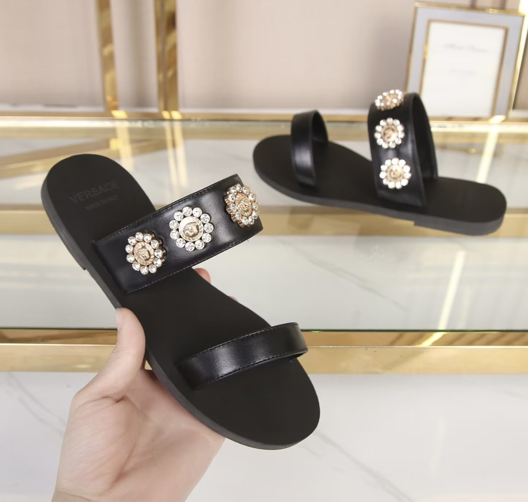 VERSACE FLAT SANDALS BLACK 1007274