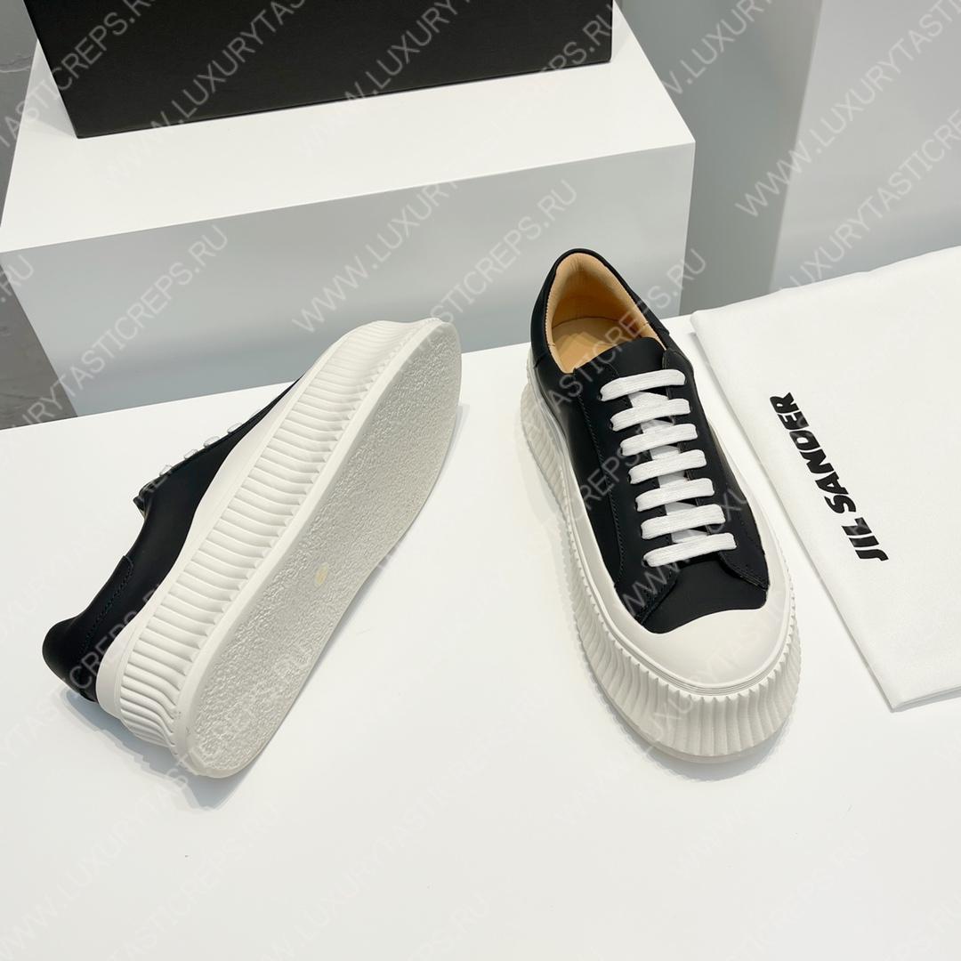 JIL SANDER LEATHER SNEAKERS BLACK AND WHITE D110ASH4