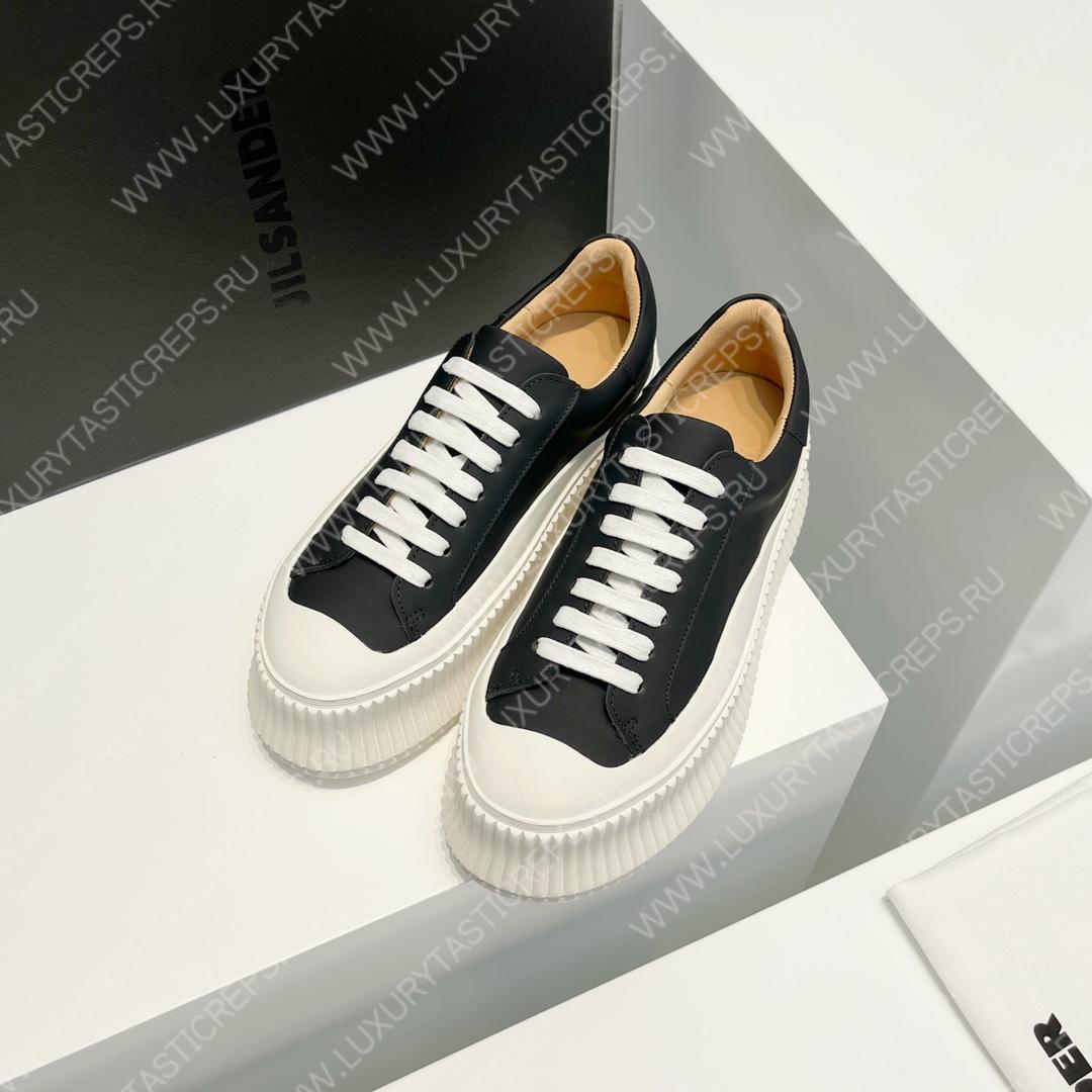 JIL SANDER LEATHER SNEAKERS BLACK AND WHITE D110ASH4