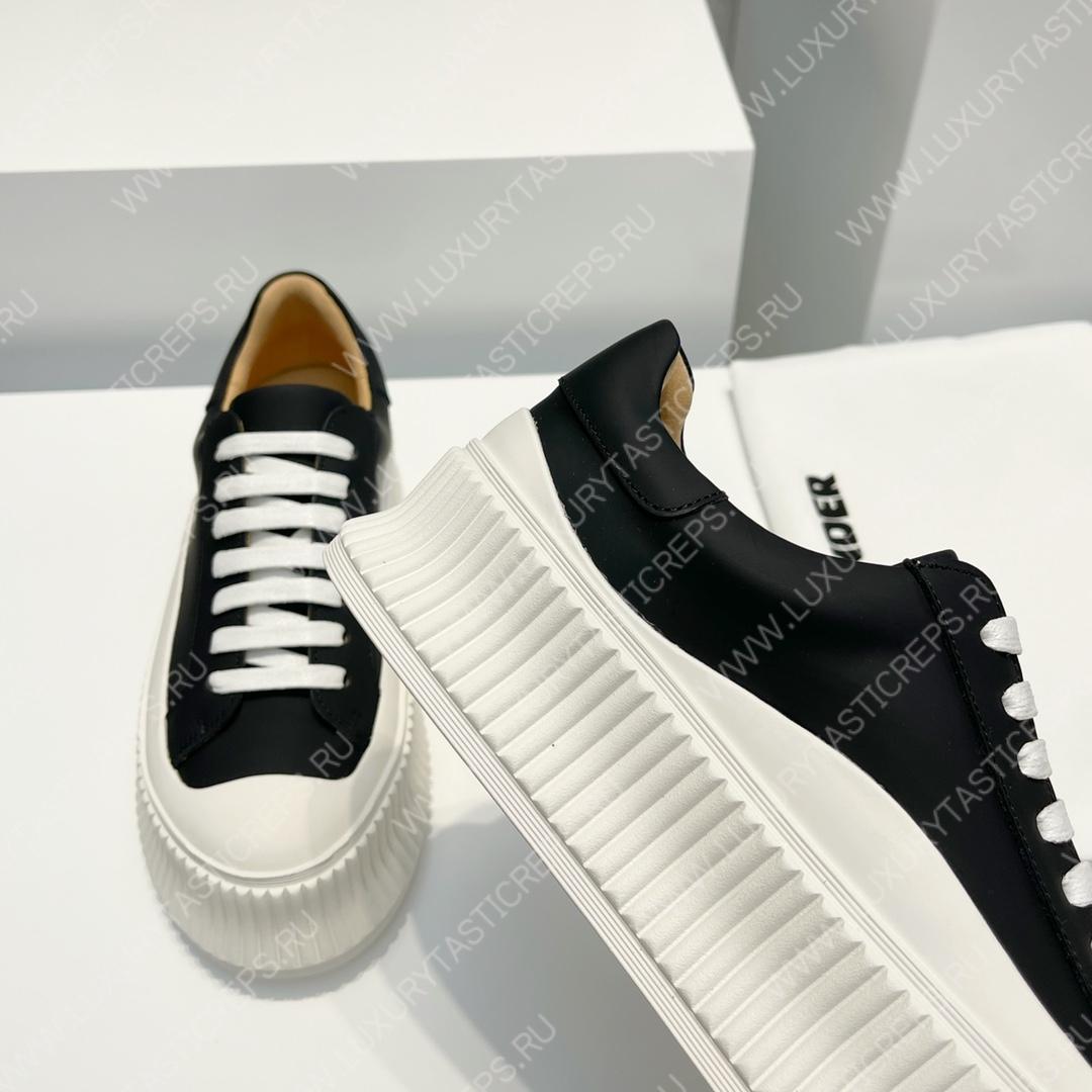 JIL SANDER LEATHER SNEAKERS BLACK AND WHITE D110ASH4