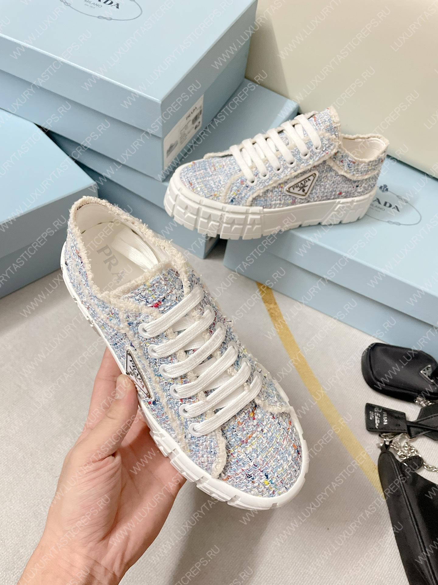 Pra*a double wheel nylon gabardine sneakers tweed blue 1e260m