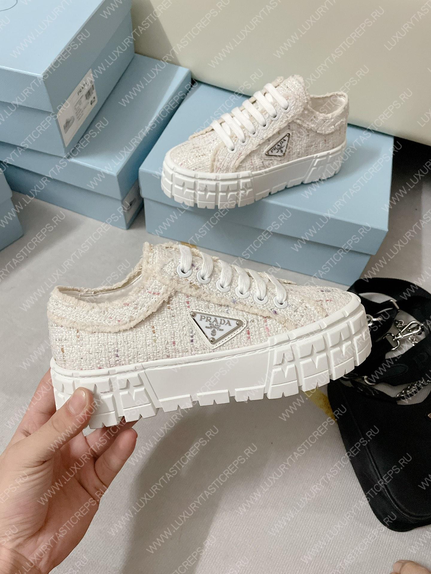 Pra*a double wheel nylon gabardine sneakers tweed white 1e260m