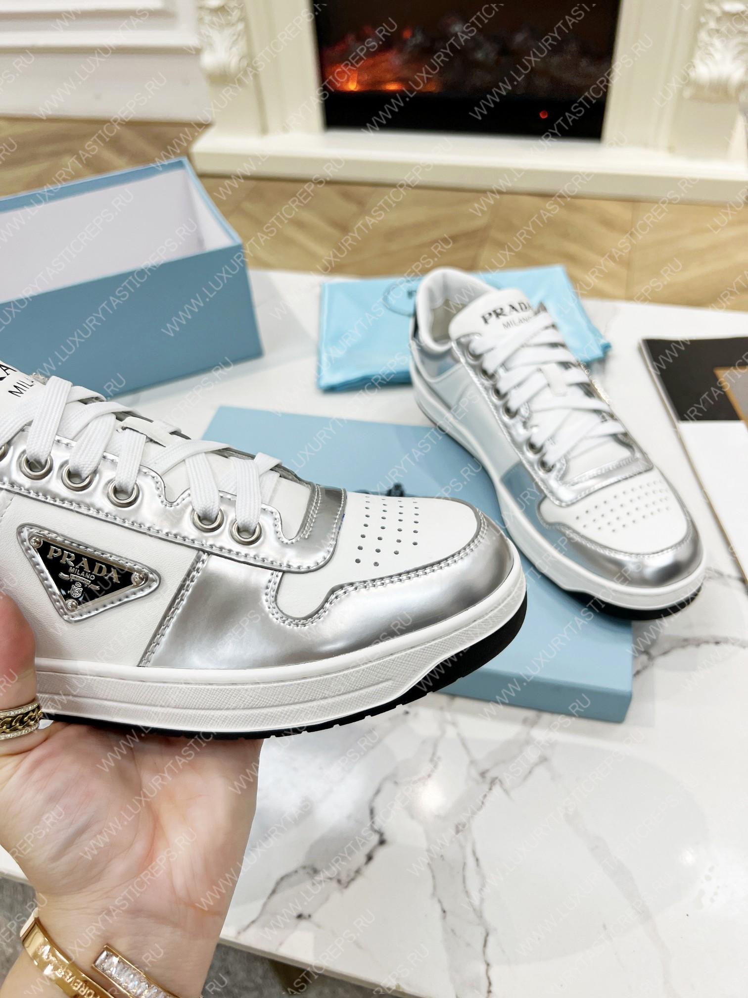 Pra*a downtown leather sneakers white/silver 2ee364