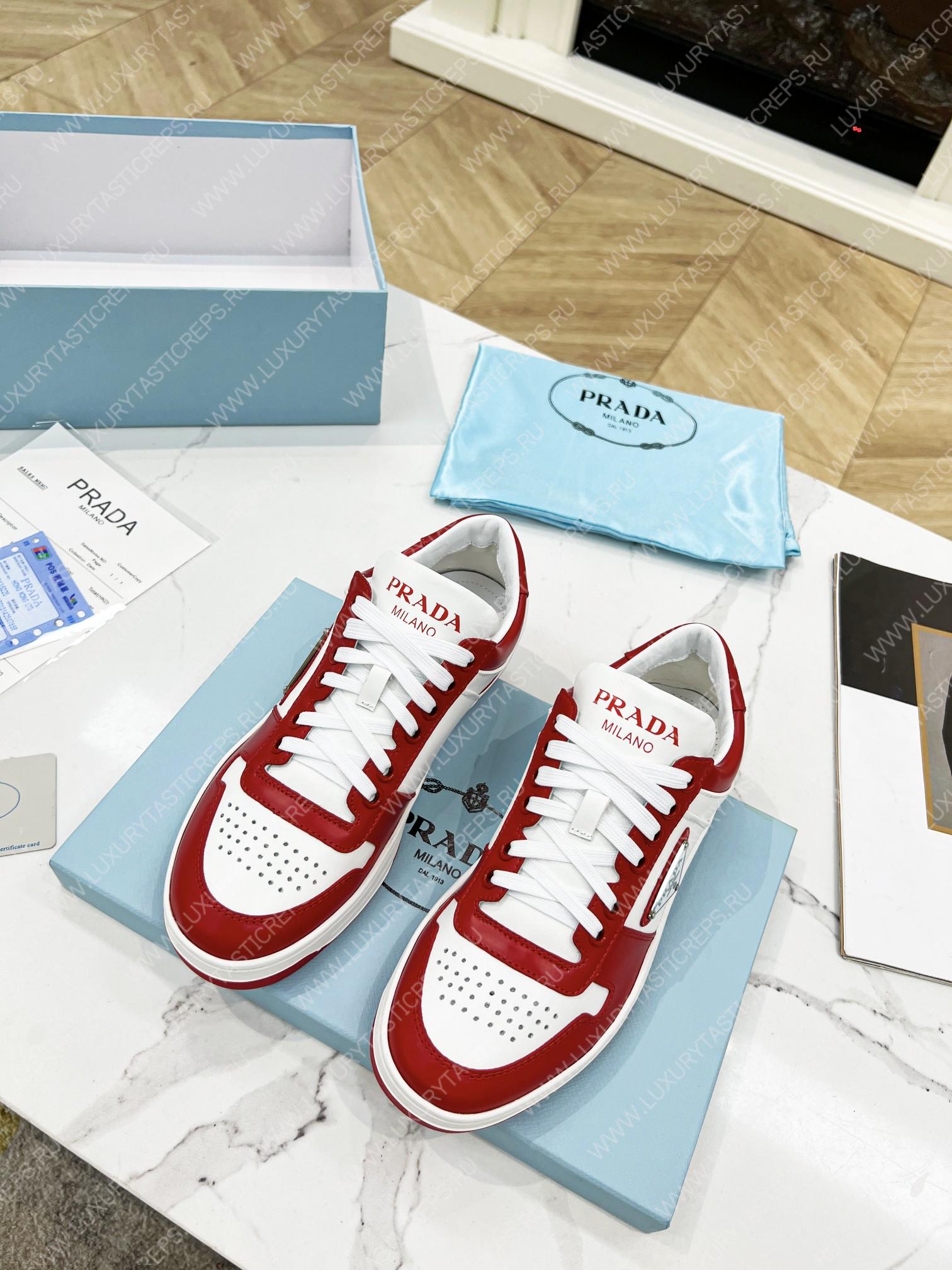 Pra*a downtown leather sneakers white/red 2ee364