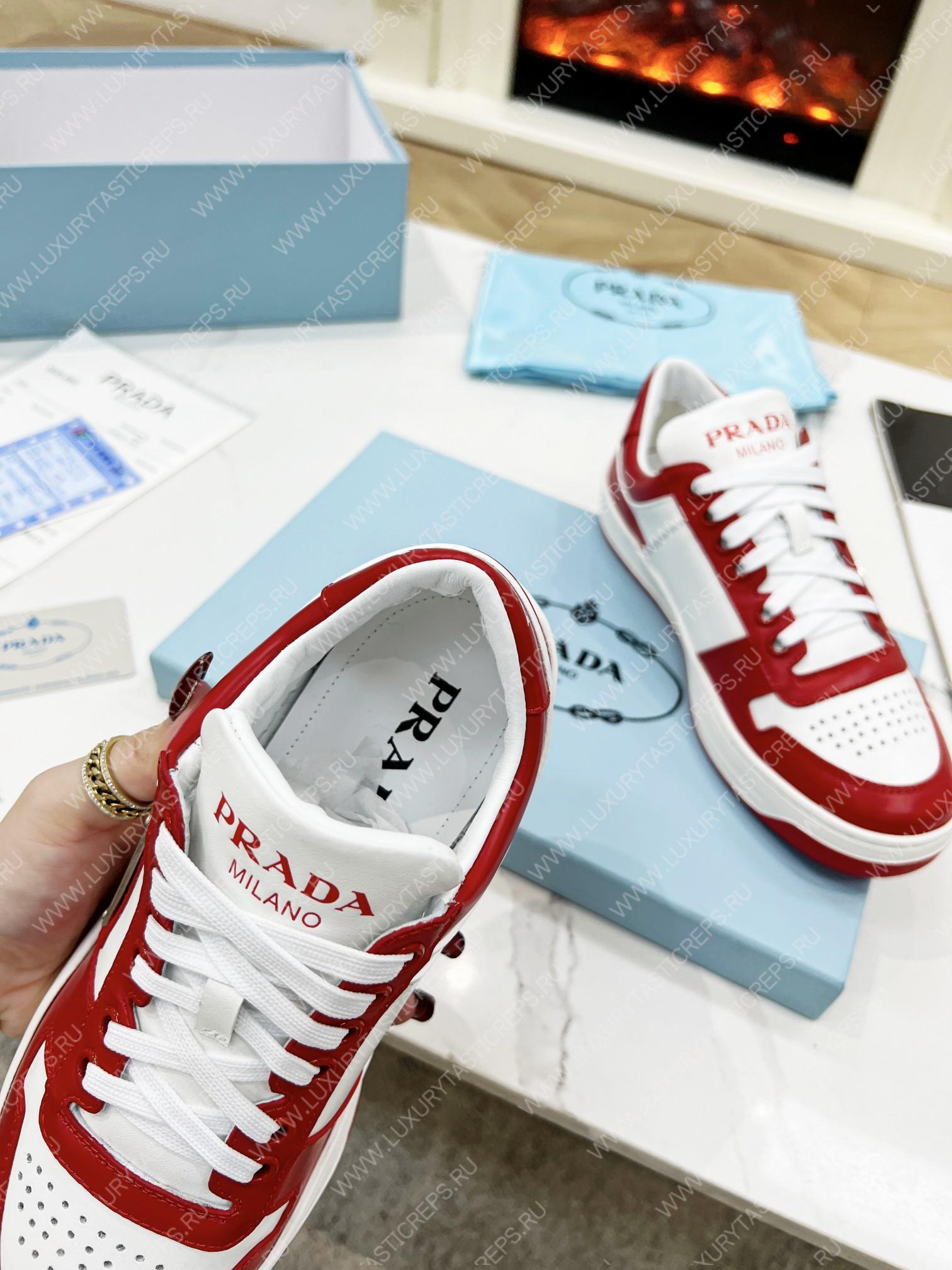 Pra*a downtown leather sneakers white/red 2ee364