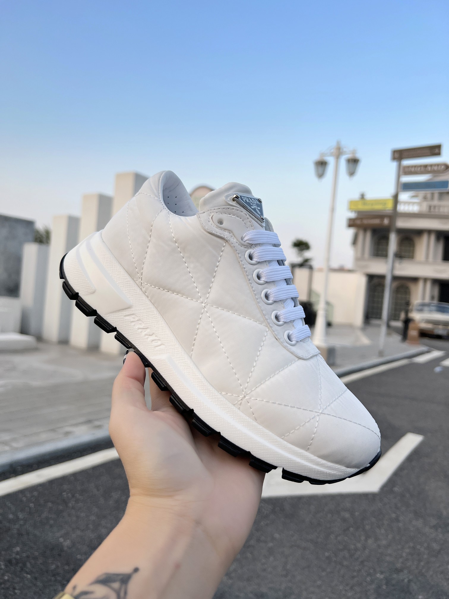 Pra*a quilted nylon sneakers white/black 2ee367