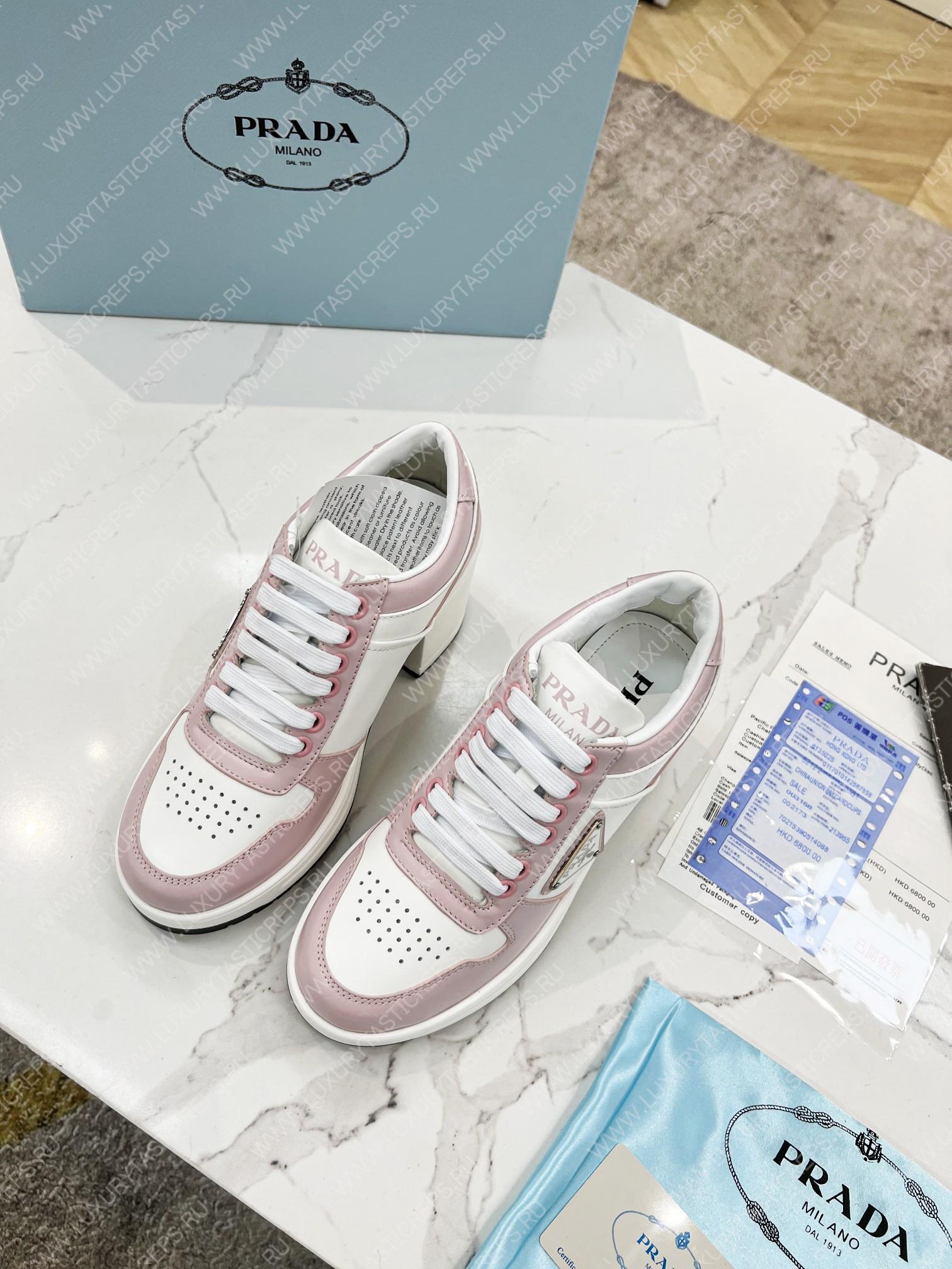 Pra*a downtown high-heeled leather sneakers white/pink 1e792m