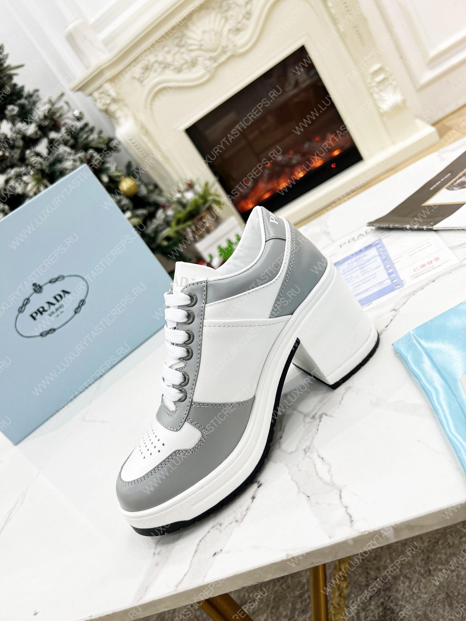 Pra*a downtown high-heeled leather sneakers white/grey 1e792m