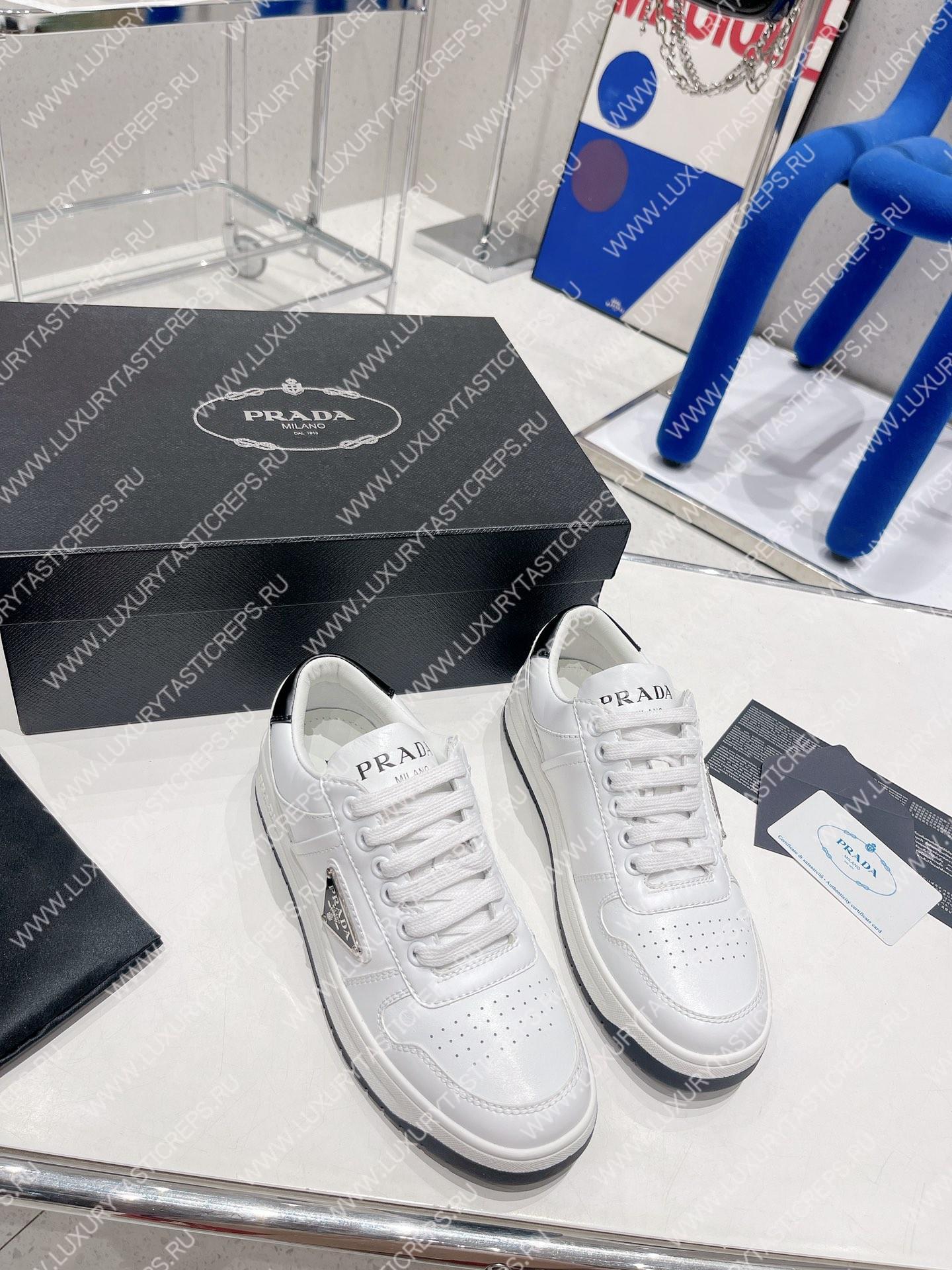 Pra*a downtown perforated leather sneakers white/black 1e792m