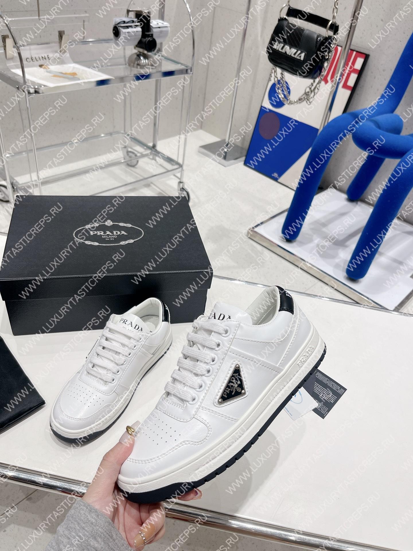 Pra*a downtown perforated leather sneakers white/black 1e792m