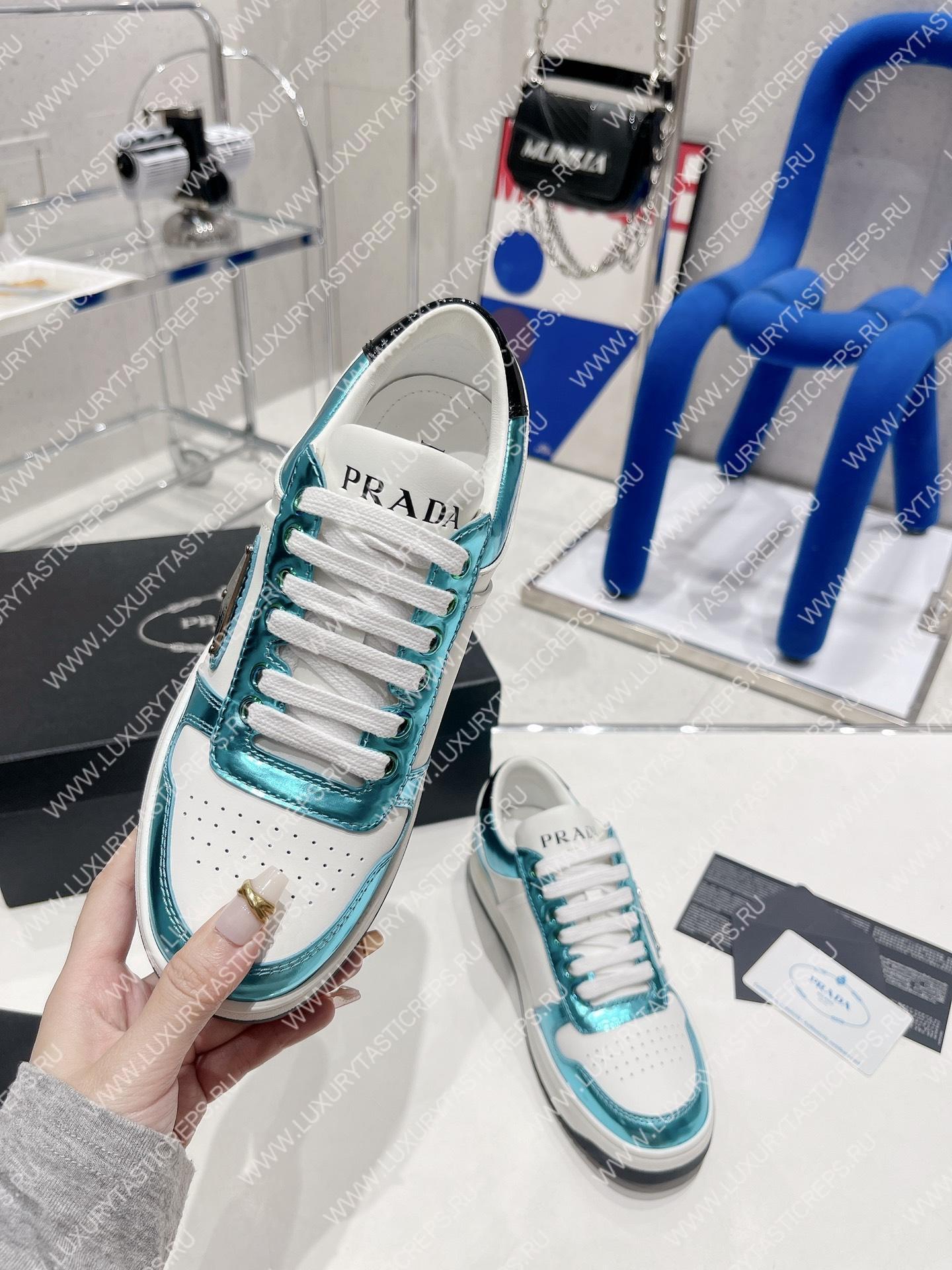 Pra*a downtown leather sneakers white/sky blue 2ee364