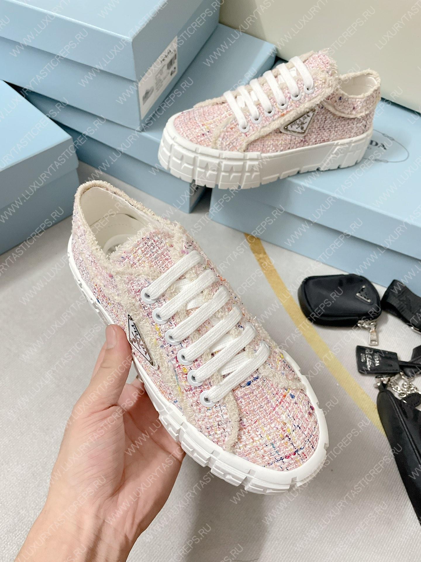 Pra*a double wheel nylon gabardine sneakers tweed pink 1e260m