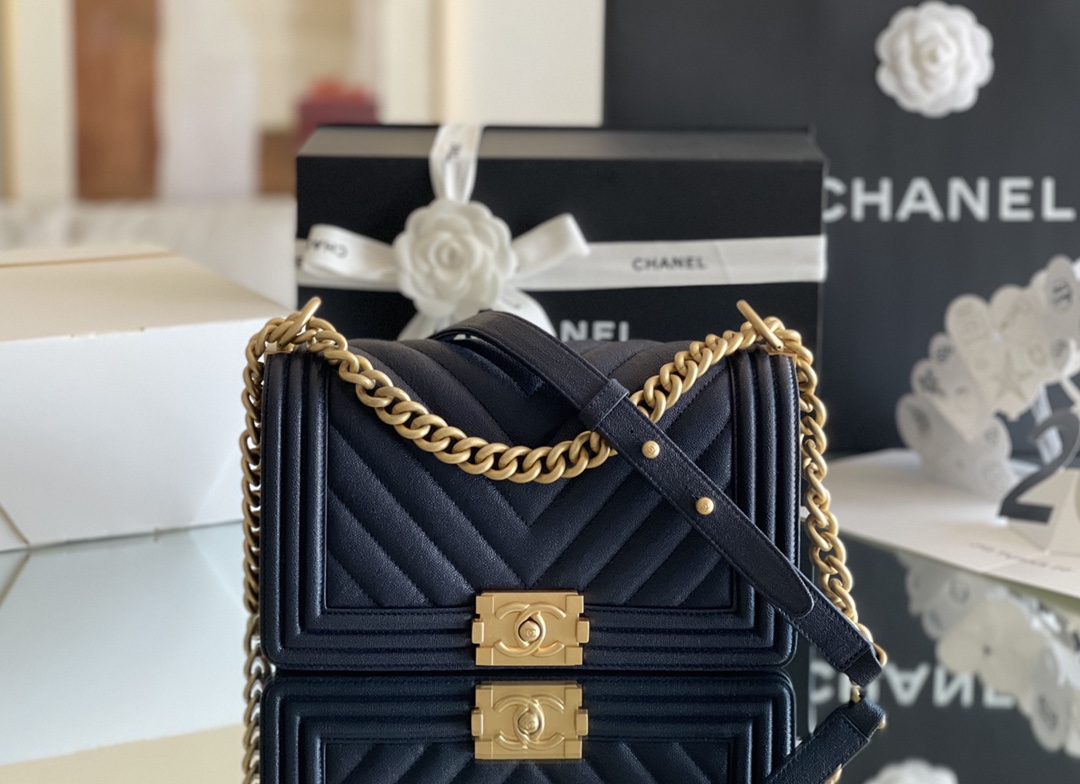 Ch*el boy handbag navy blue a67086