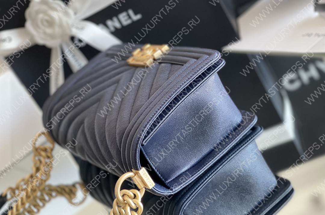 Ch*el boy handbag navy blue a67086