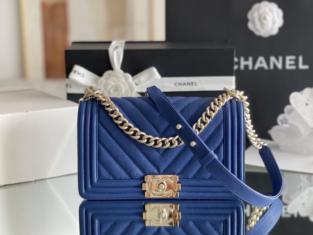 Ch*el boy handbag blue a67086