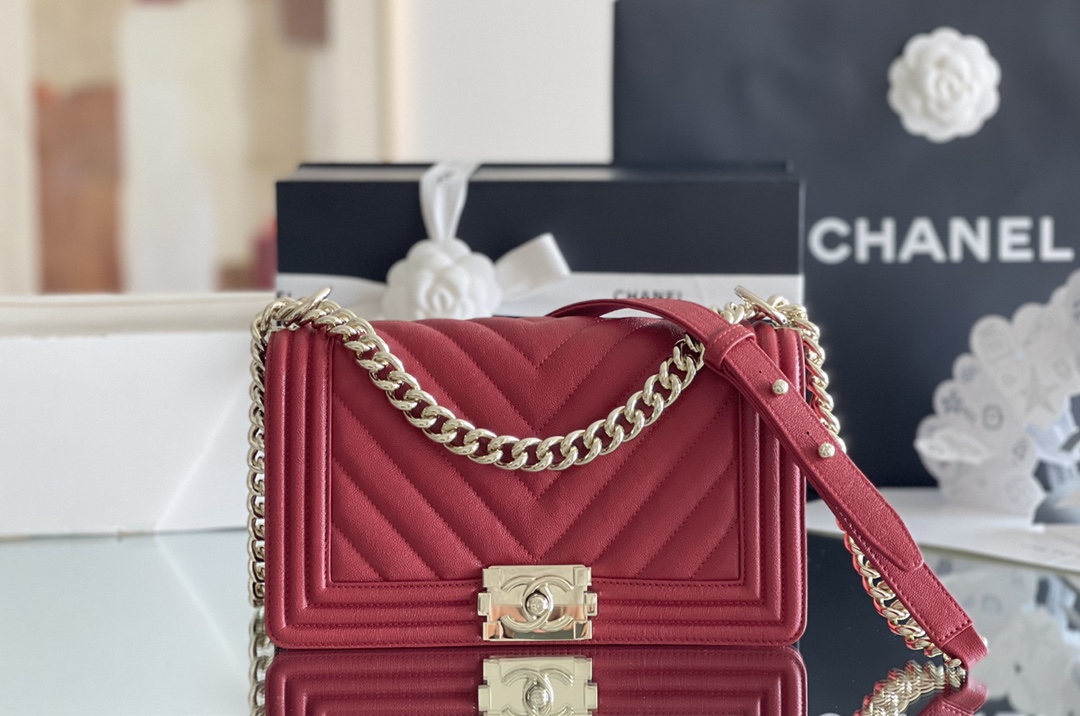 Ch*el boy handbag red a67086