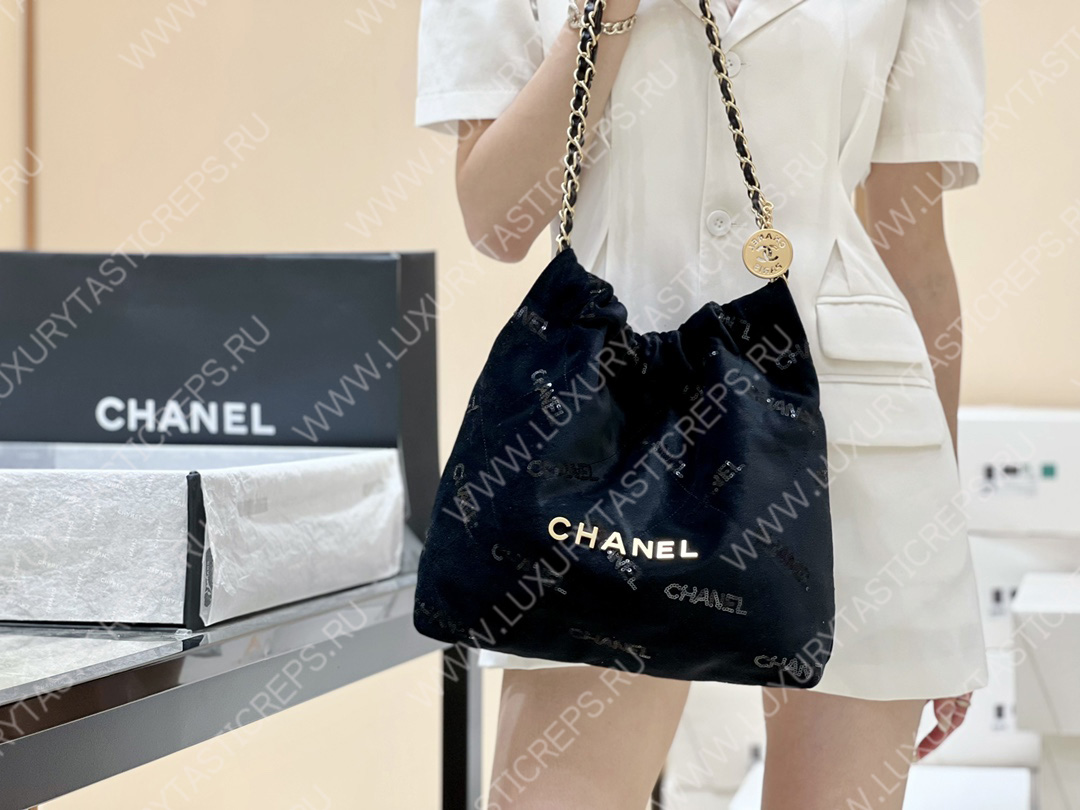 Ch*el 22 handbag black as3260