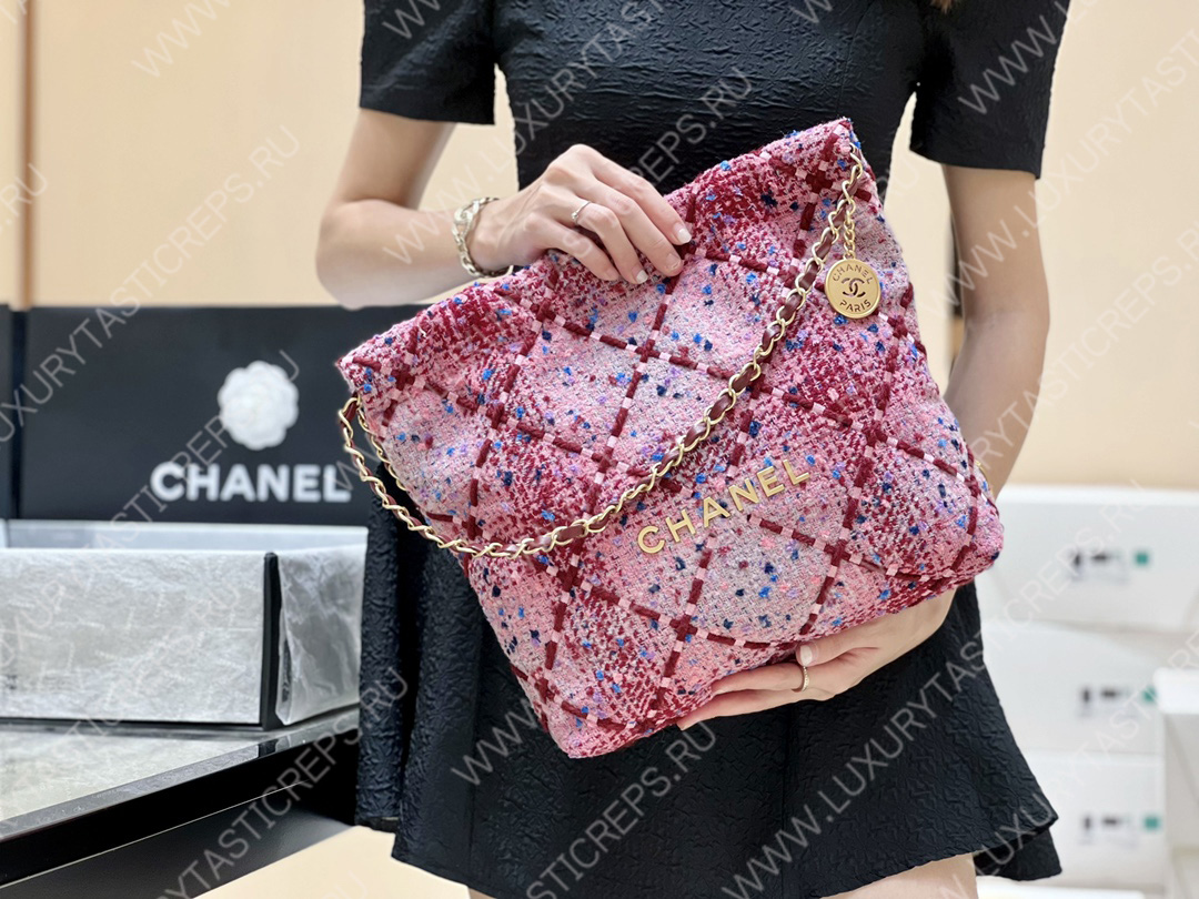 Ch*el 22 handbag pink, burgundy & multicolor as3260