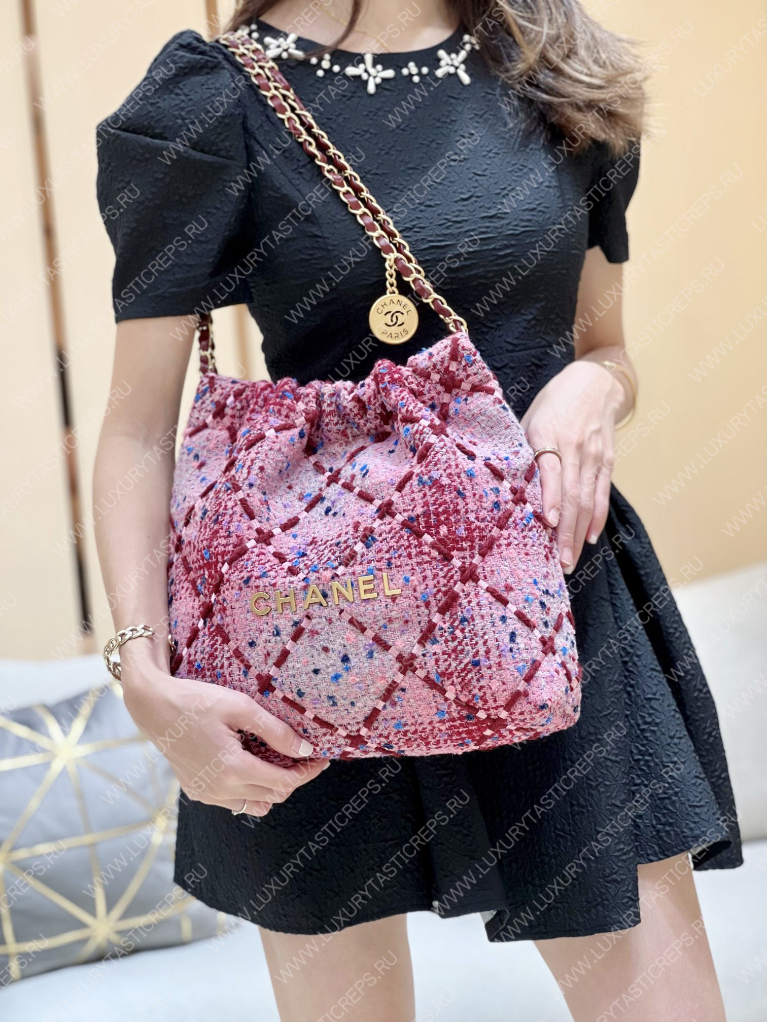 Ch*el 22 handbag pink, burgundy & multicolor as3260