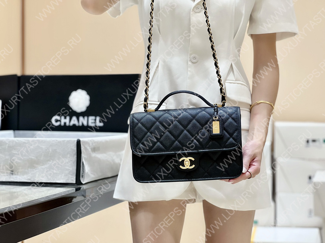 Ch*el small flap bag with top handle black as3653