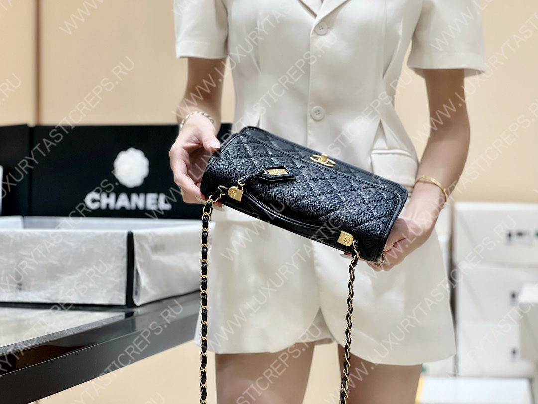 Ch*el small flap bag with top handle black as3653