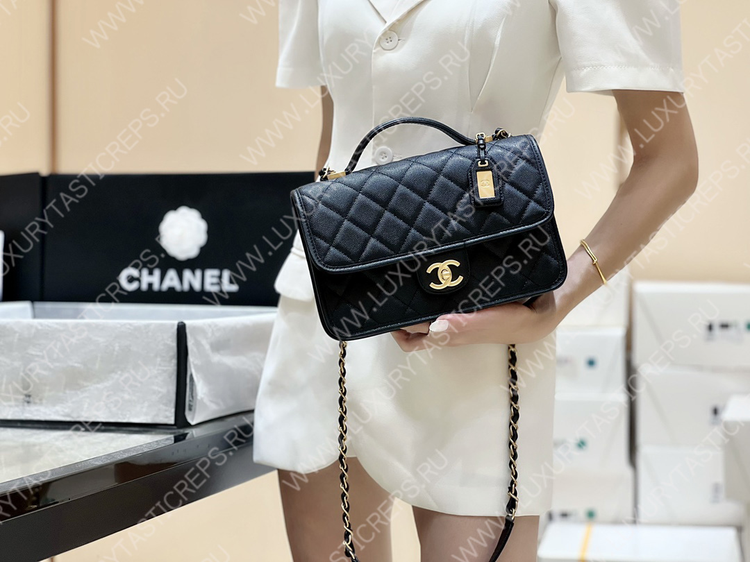 Ch*el small flap bag with top handle black as3653