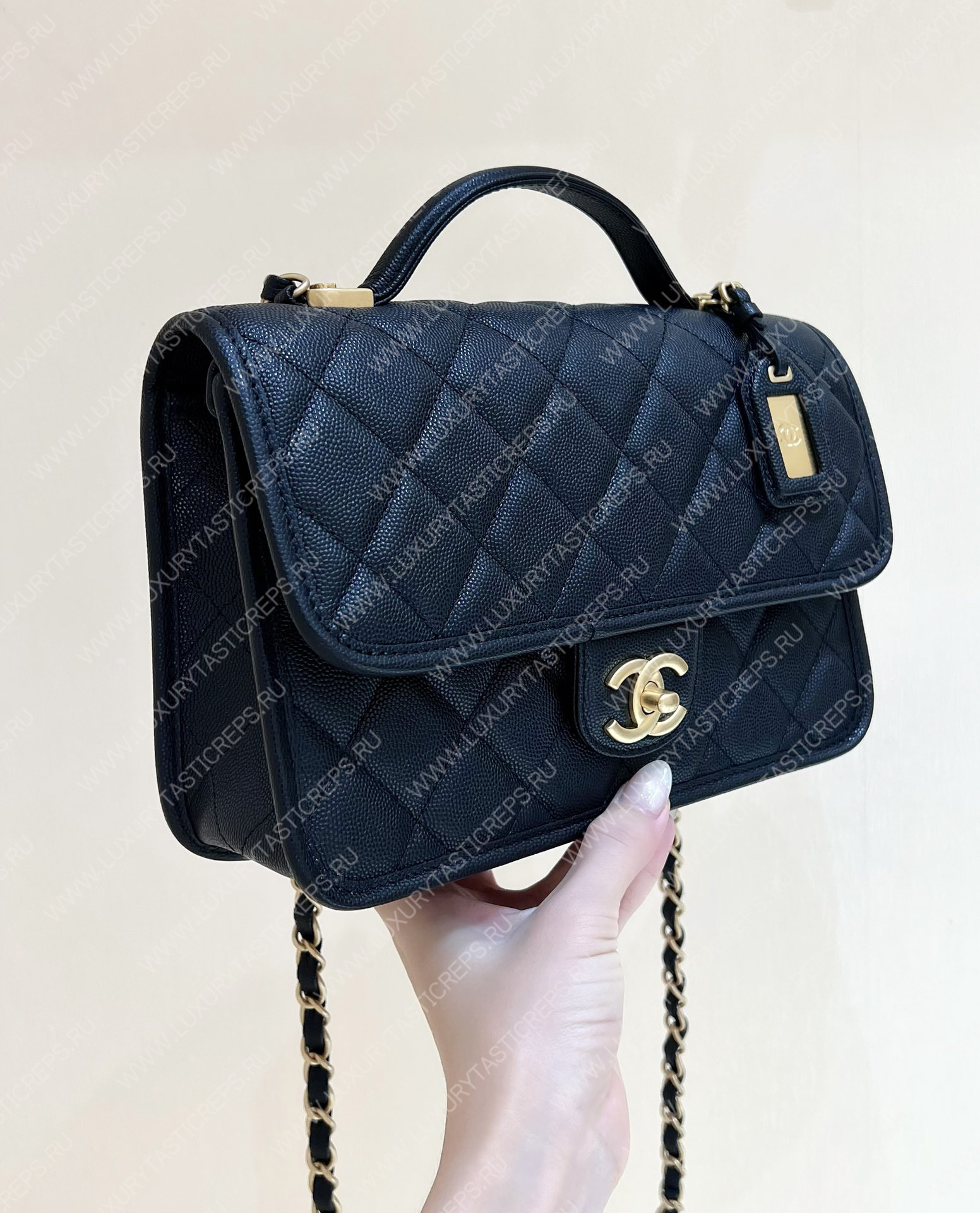 Ch*el small flap bag with top handle black as3653