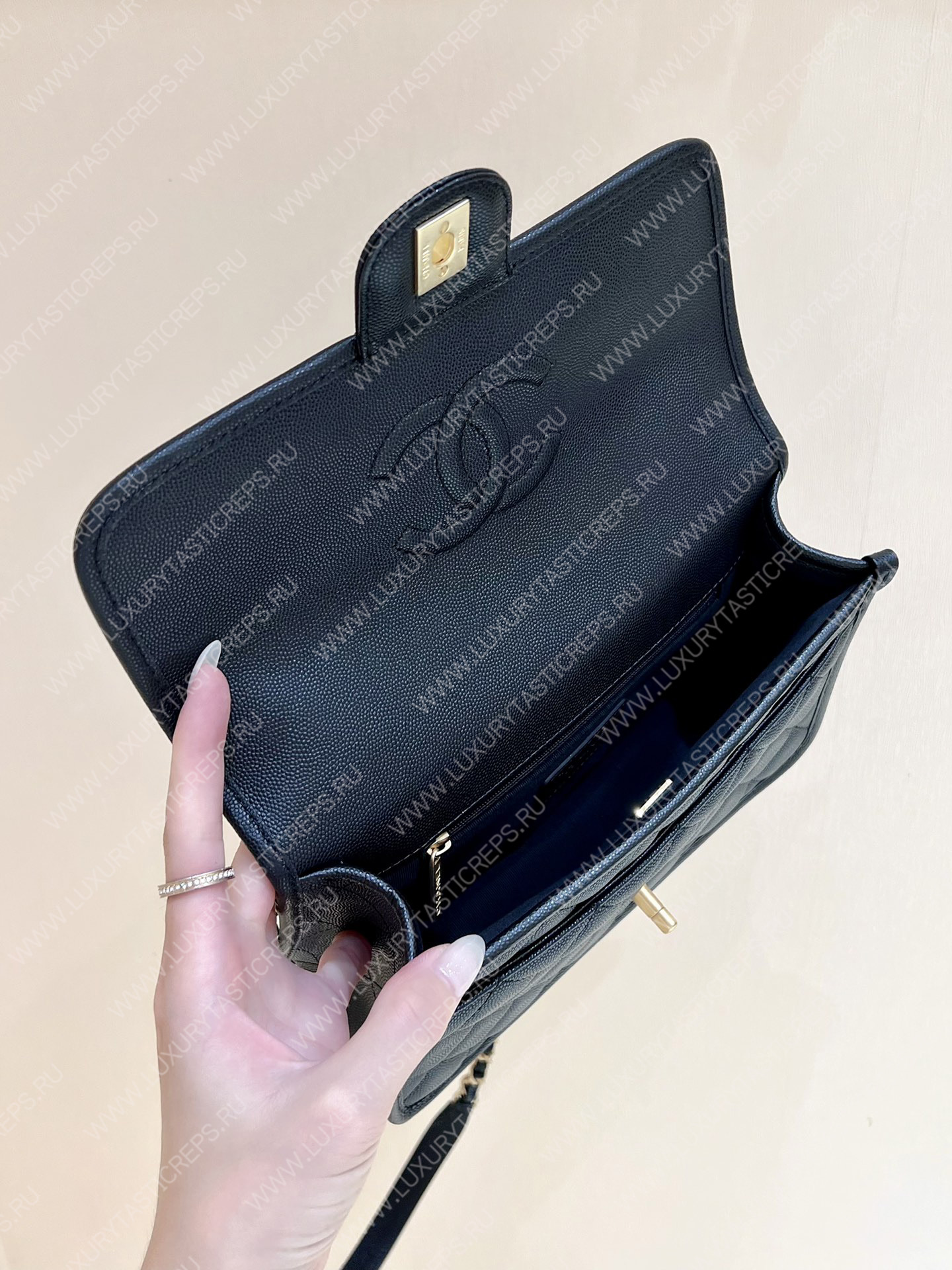 Ch*el small flap bag with top handle black as3653
