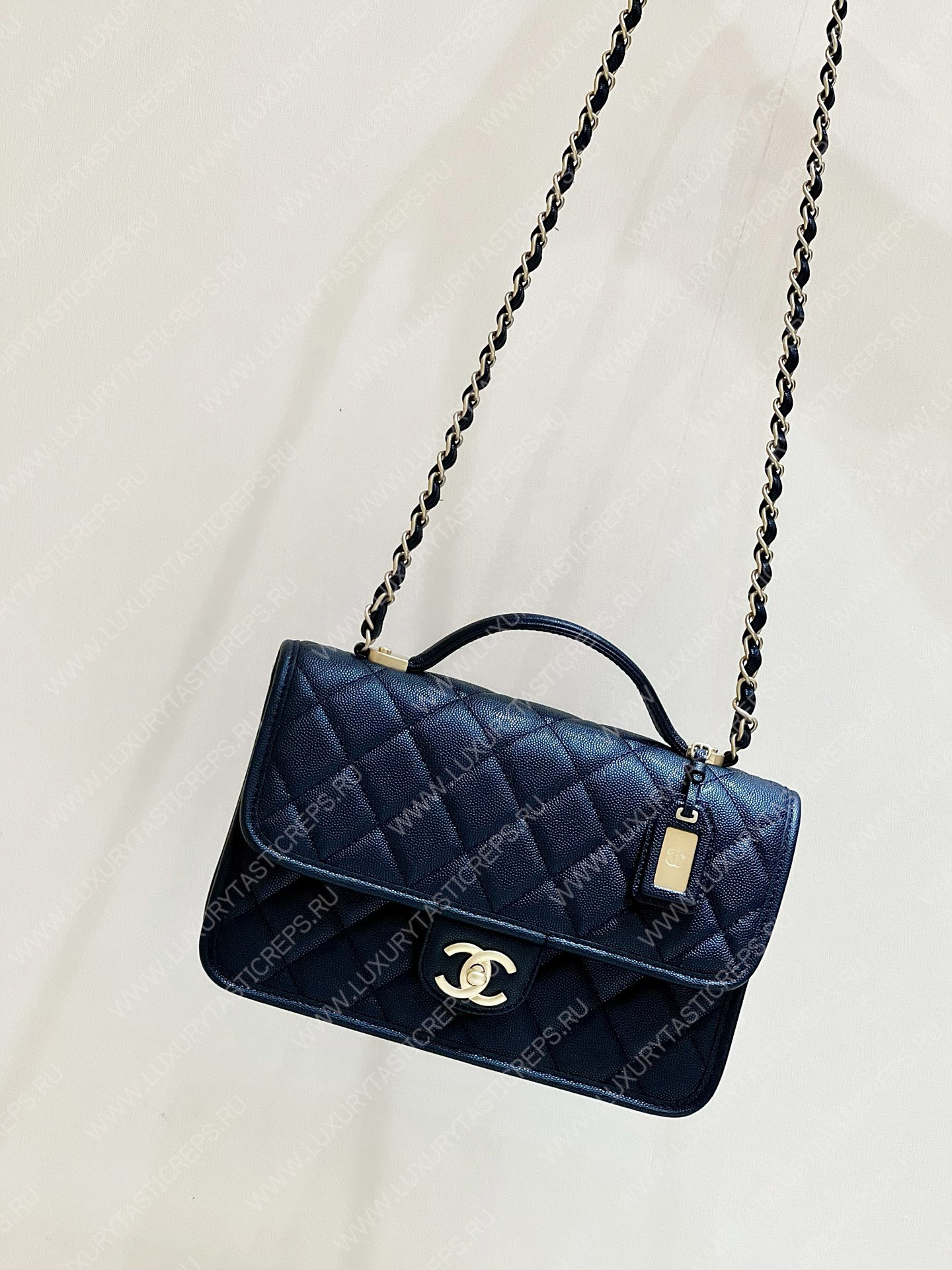Ch*el small flap bag with top handle black as3653