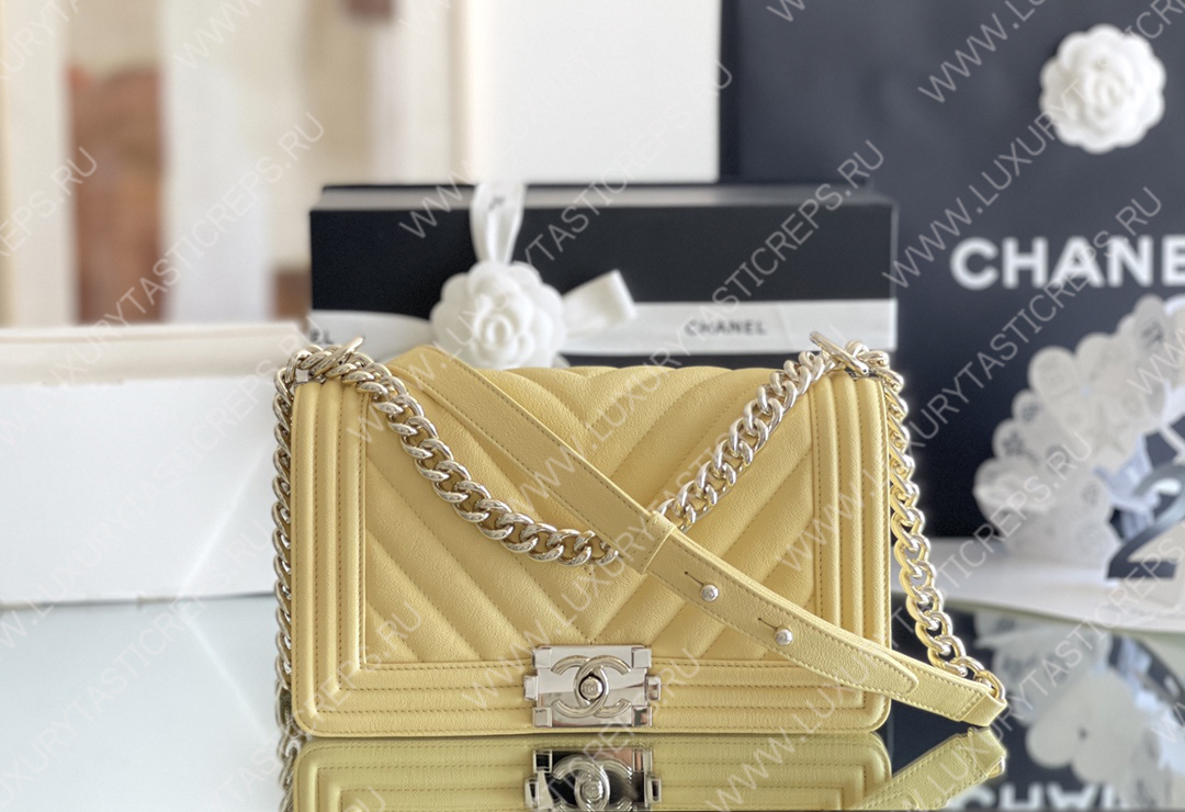Ch*el boy handbag yellow a67086