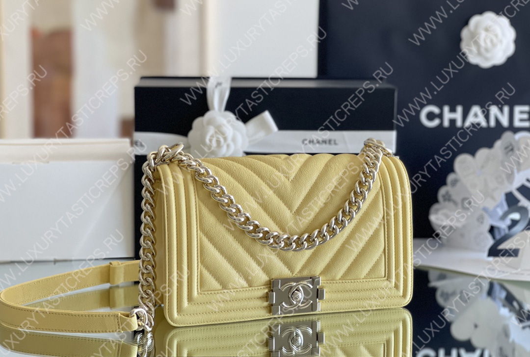 Ch*el boy handbag yellow a67086